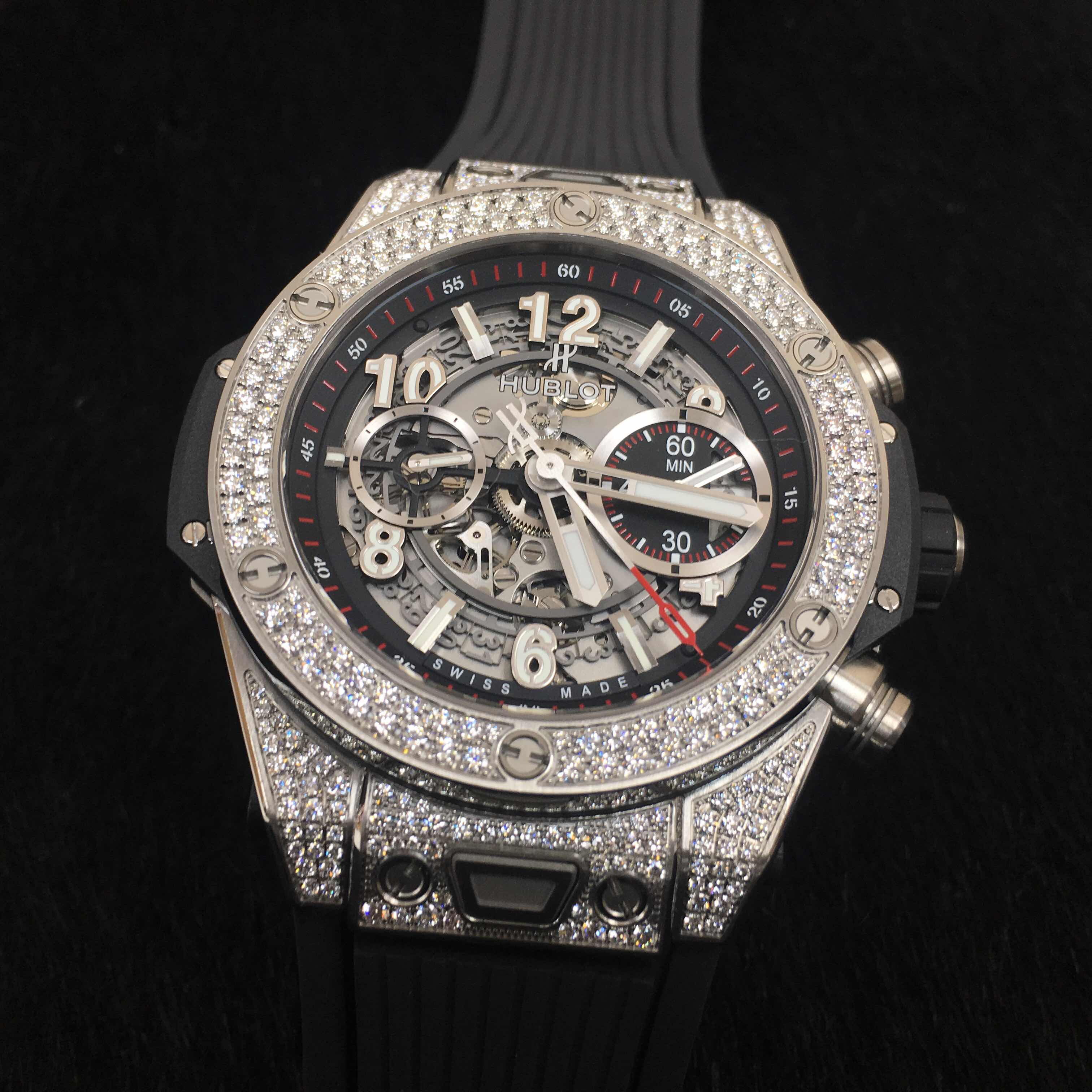 全新hublot 宇舶 big bang 钛合金镶钻 黑色 自动机芯 411.nx.1170.