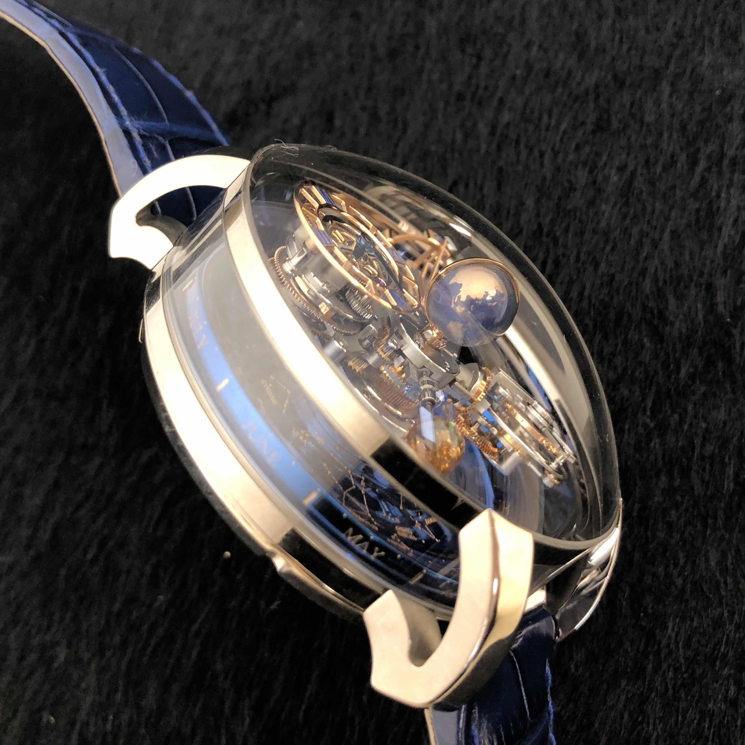 全新jacob & co 捷克豹 astronomia 18k玫瑰金 蓝色 手动机芯 at110.