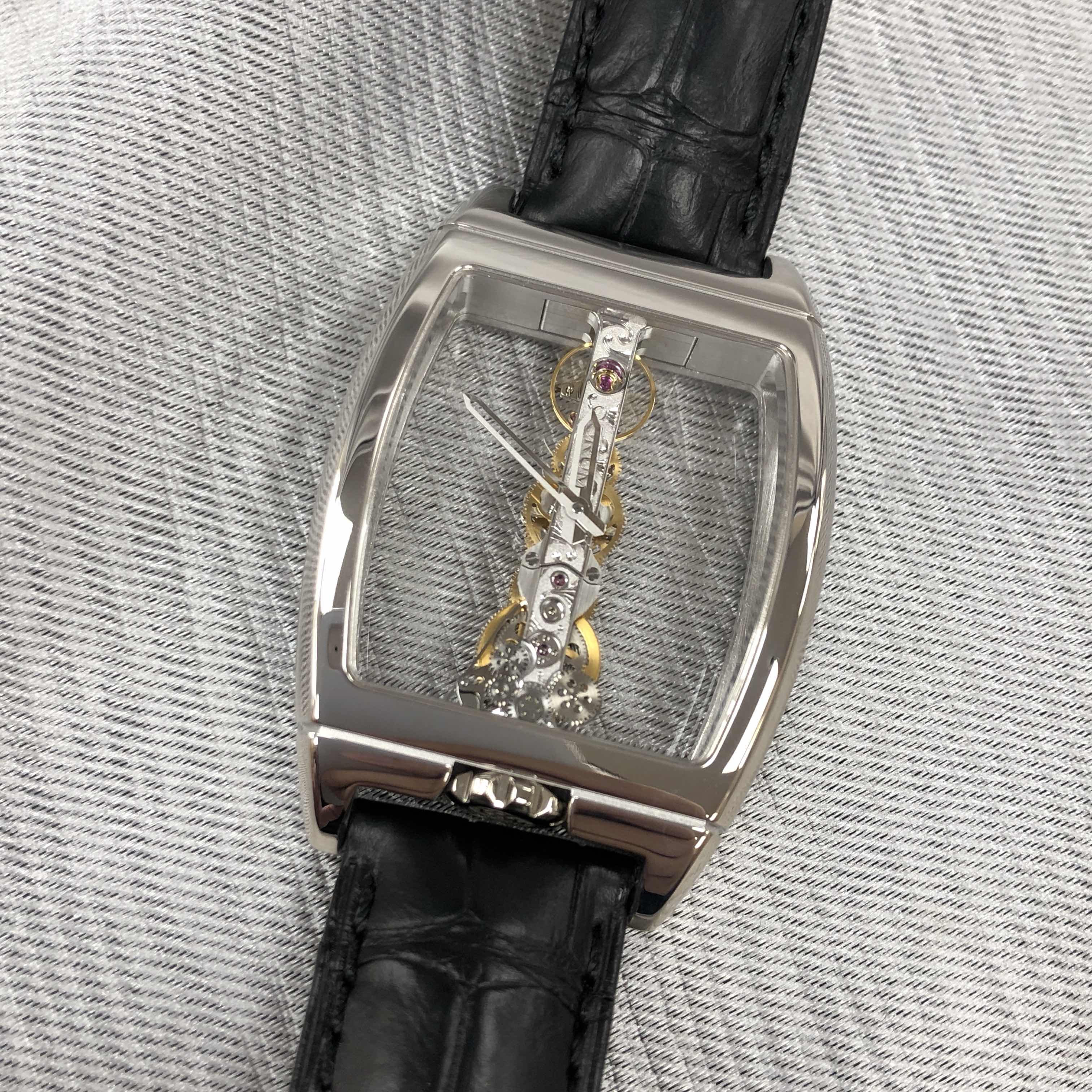 全新corum 昆仑 昆仑桥系列 18k白金 透明髅空 手动机芯 113.160.