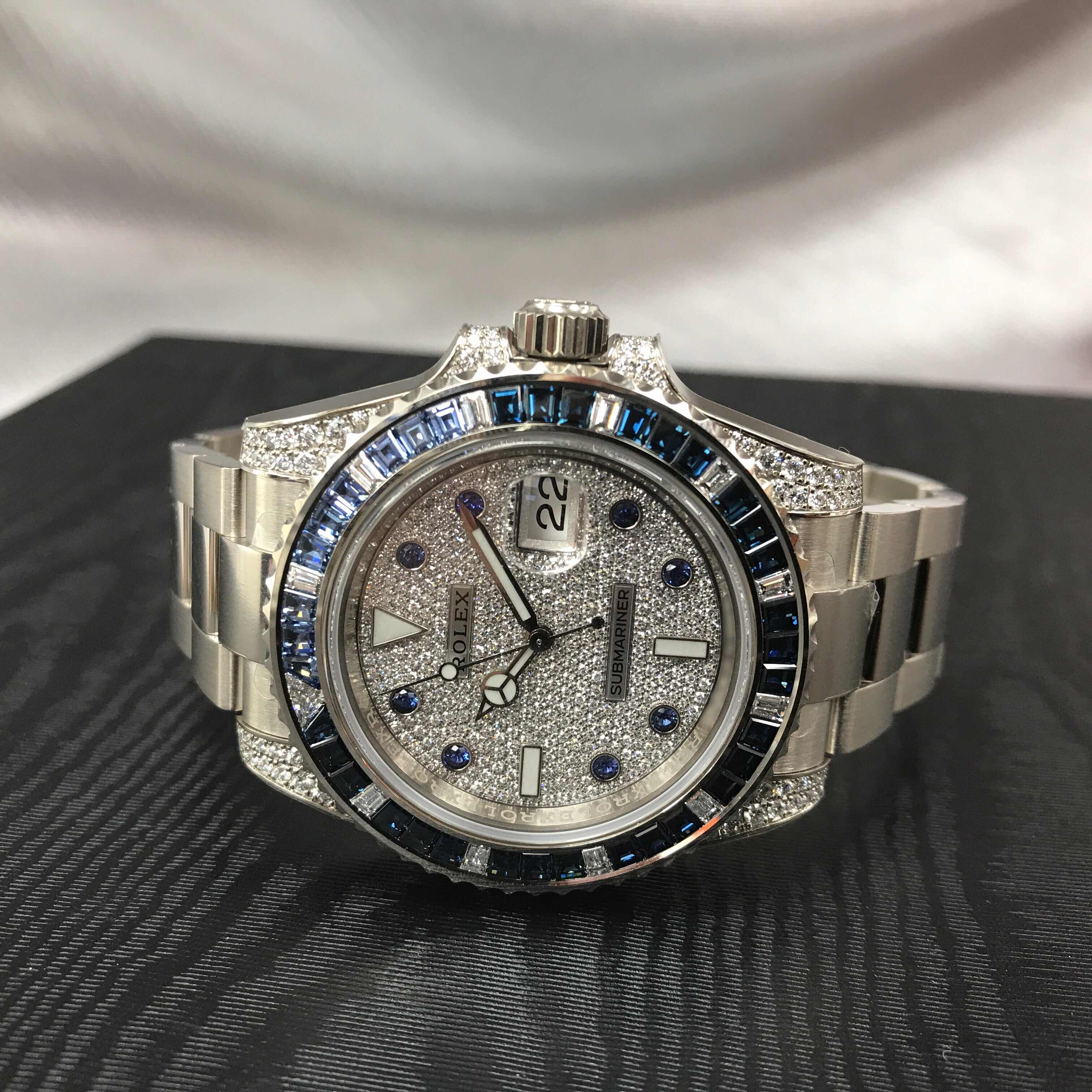 全新rolex 劳力士 潜航者日历型 18kt白金 银色 自动机芯 paved8di_o