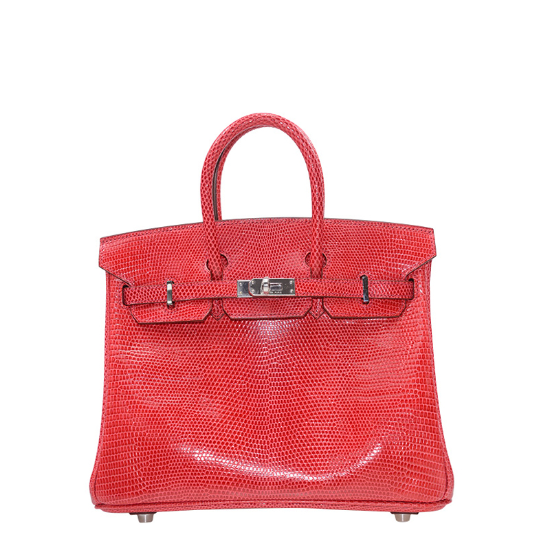 全新hermes 爱马仕 手袋 birkin 25 51 红色 蜥蜴皮 银扣