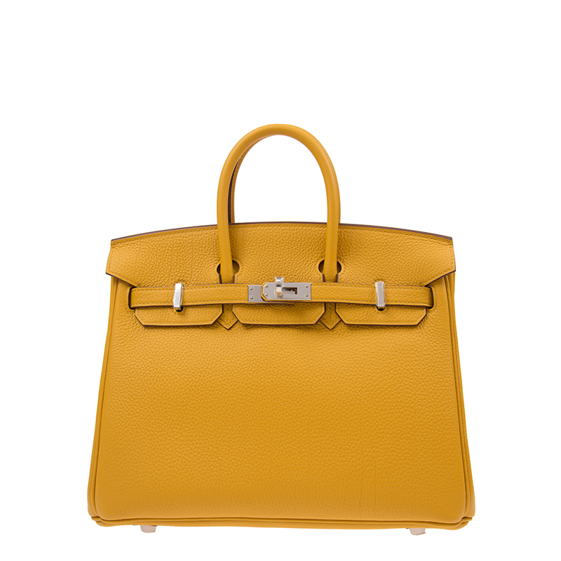 全新hermes 爱马仕 手袋 birkin 25 9d 黄色 togo 银扣