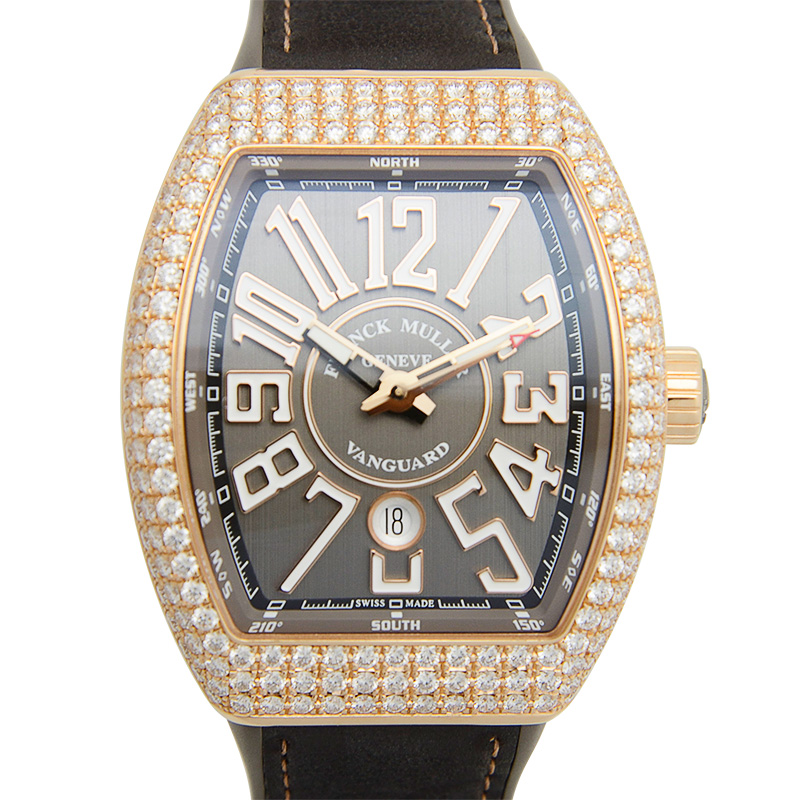 全新franck muller 法兰克穆勒 vanguard 18k玫瑰金镶钻 灰色 自动