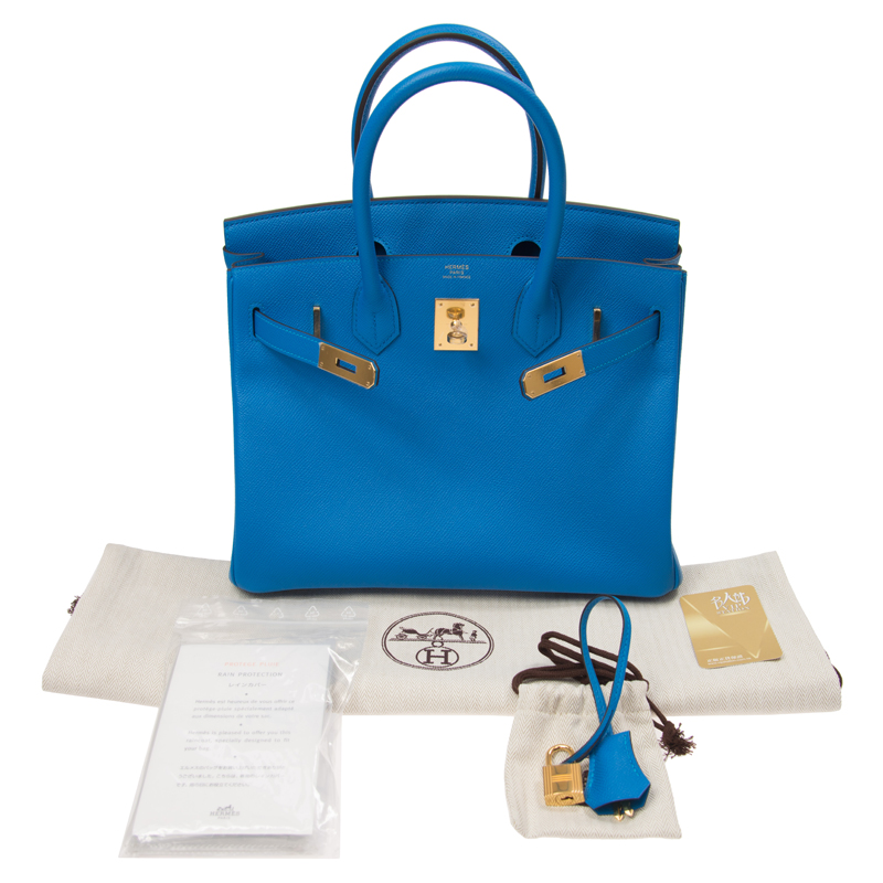 全新hermes 爱马仕 手袋 birkin 30 b3 蓝色 epsom 金扣