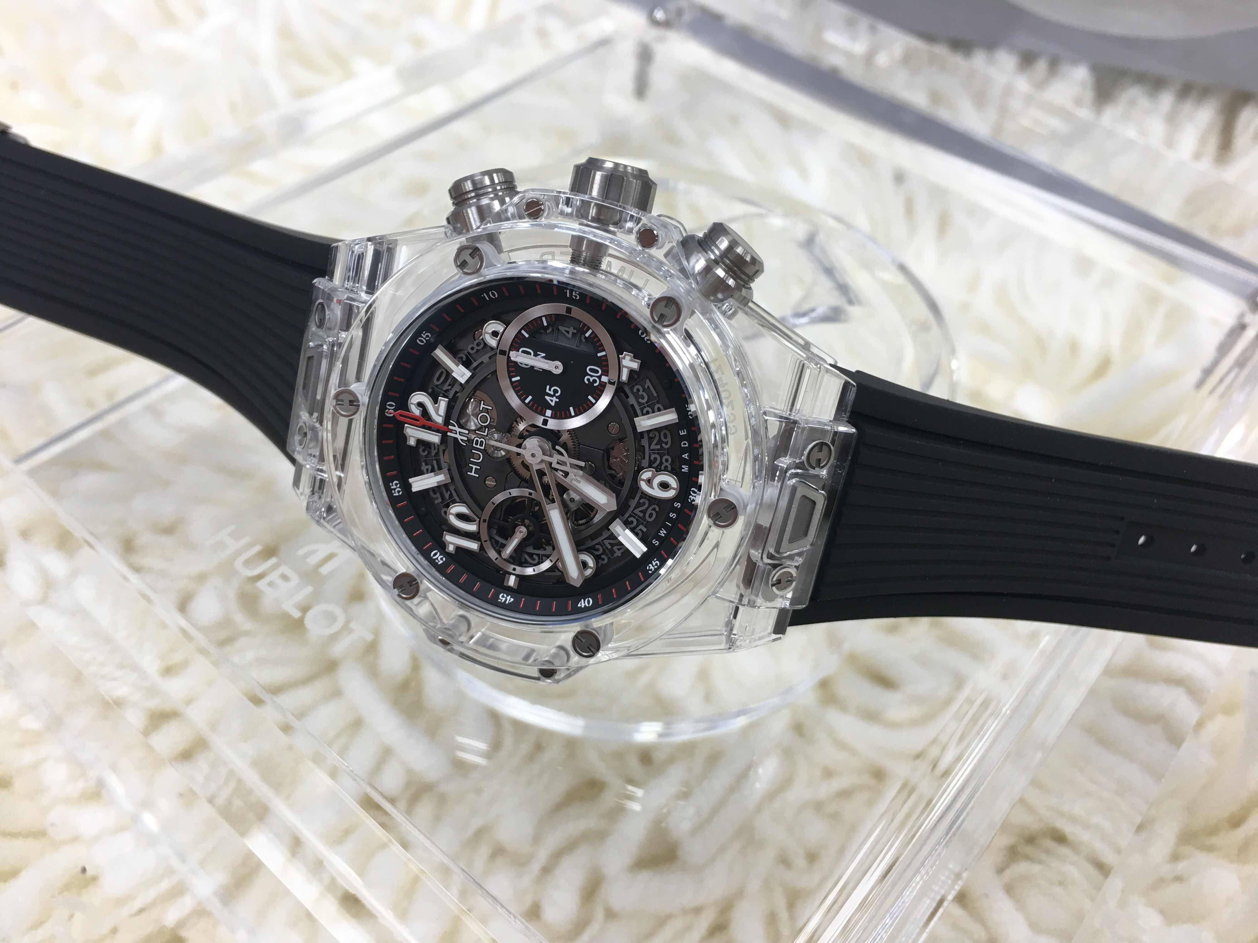 全新hublot 宇舶 big bang 蓝宝石水晶玻璃 黑色 自动机芯 411.jx.