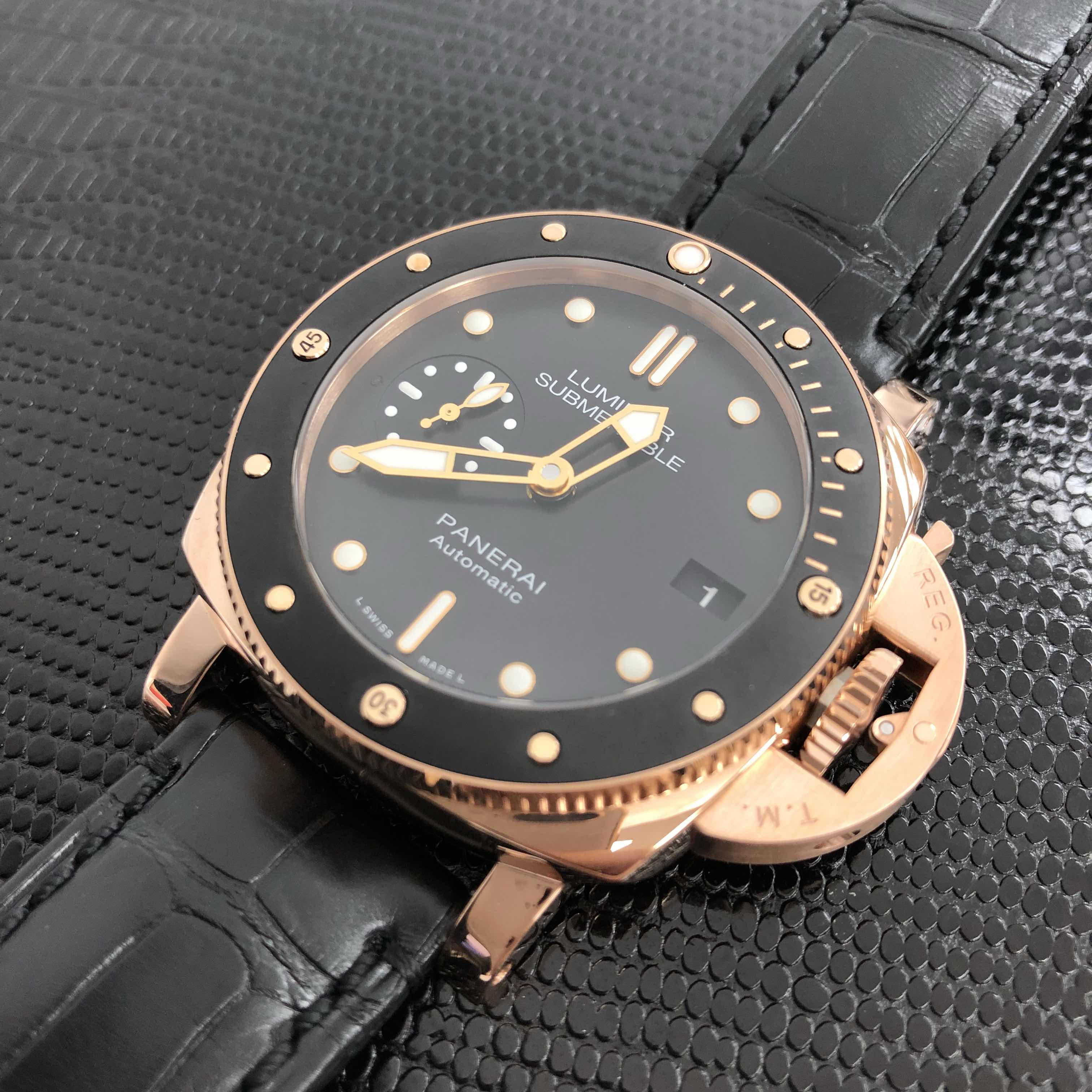 全新panerai 沛纳海 luminor 18k玫瑰金 黑色 自动机芯 pam00684