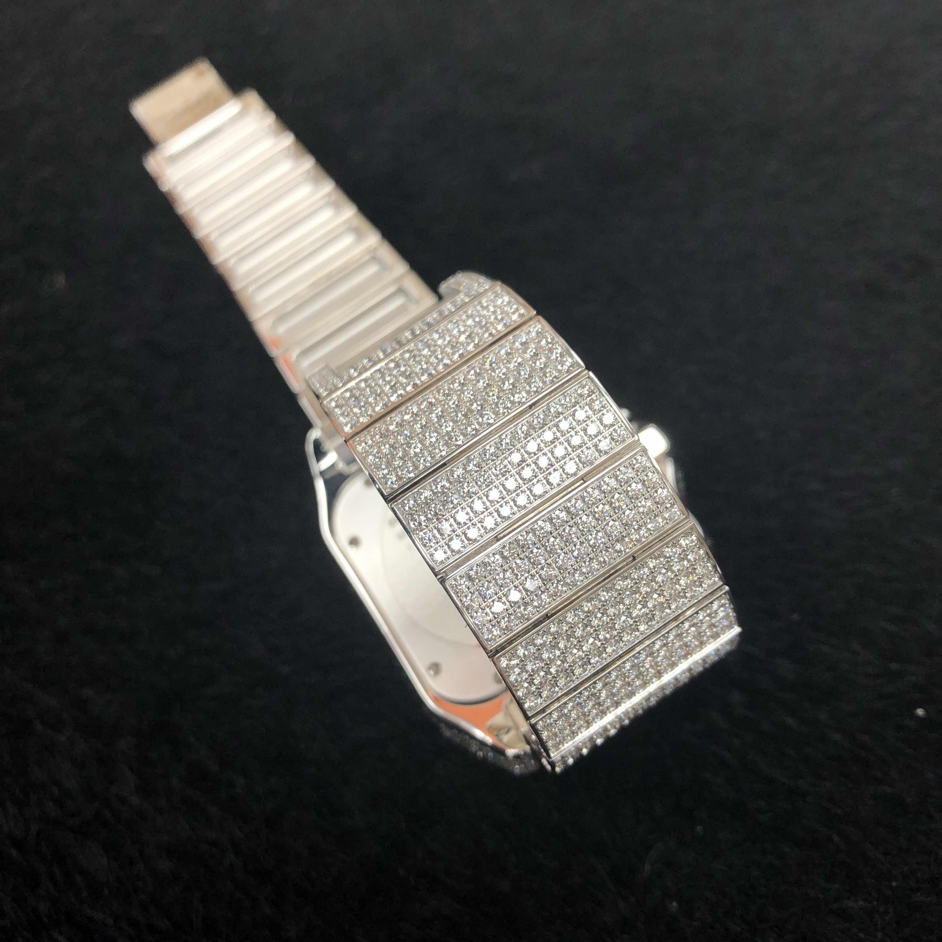 全新cartier 卡地亞 山度士系列 18k白金鑲鑽 白色 自動機芯 w20073x8