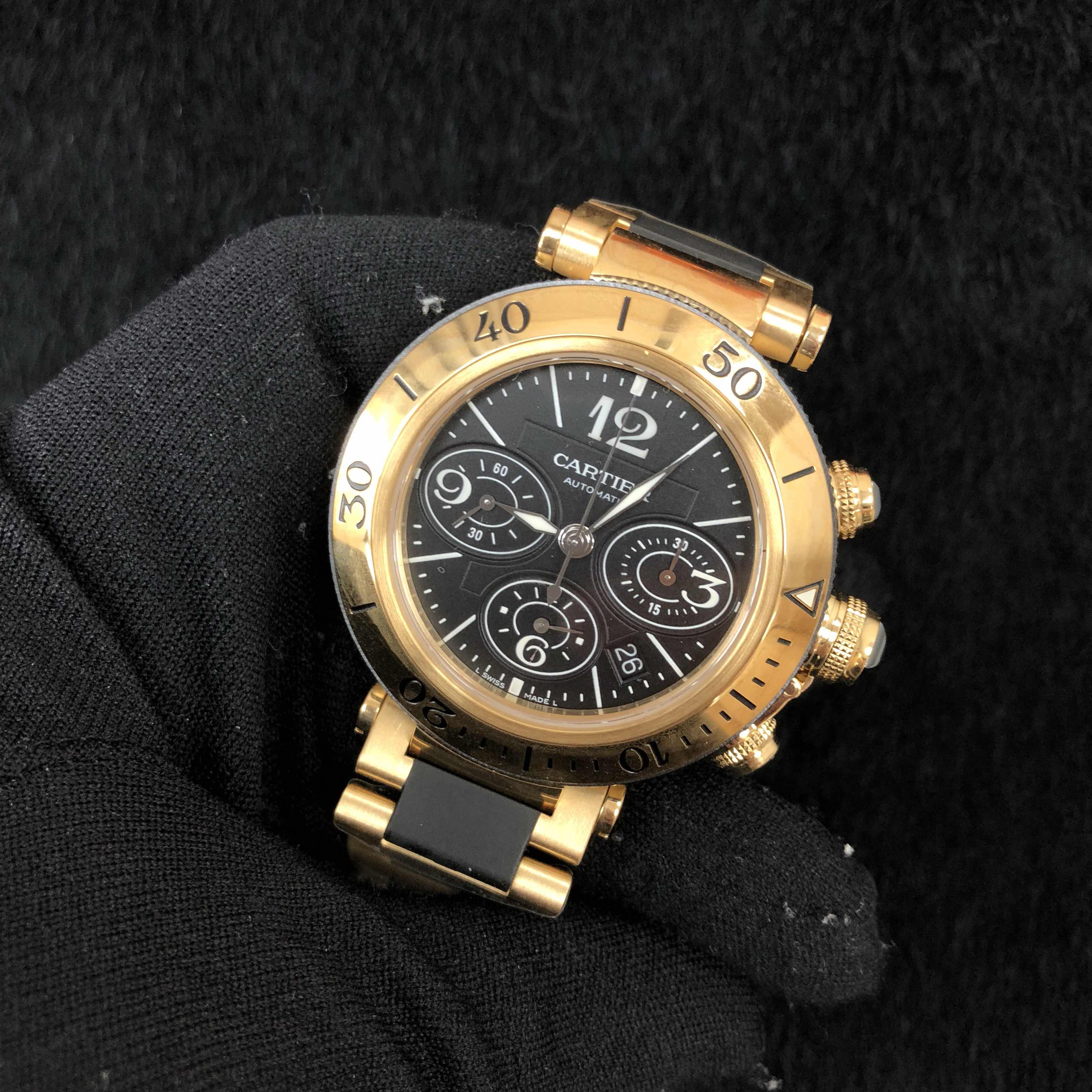 全新cartier 卡地亚 帕莎系列 18k黄金 黑色 自动机芯 w301970m