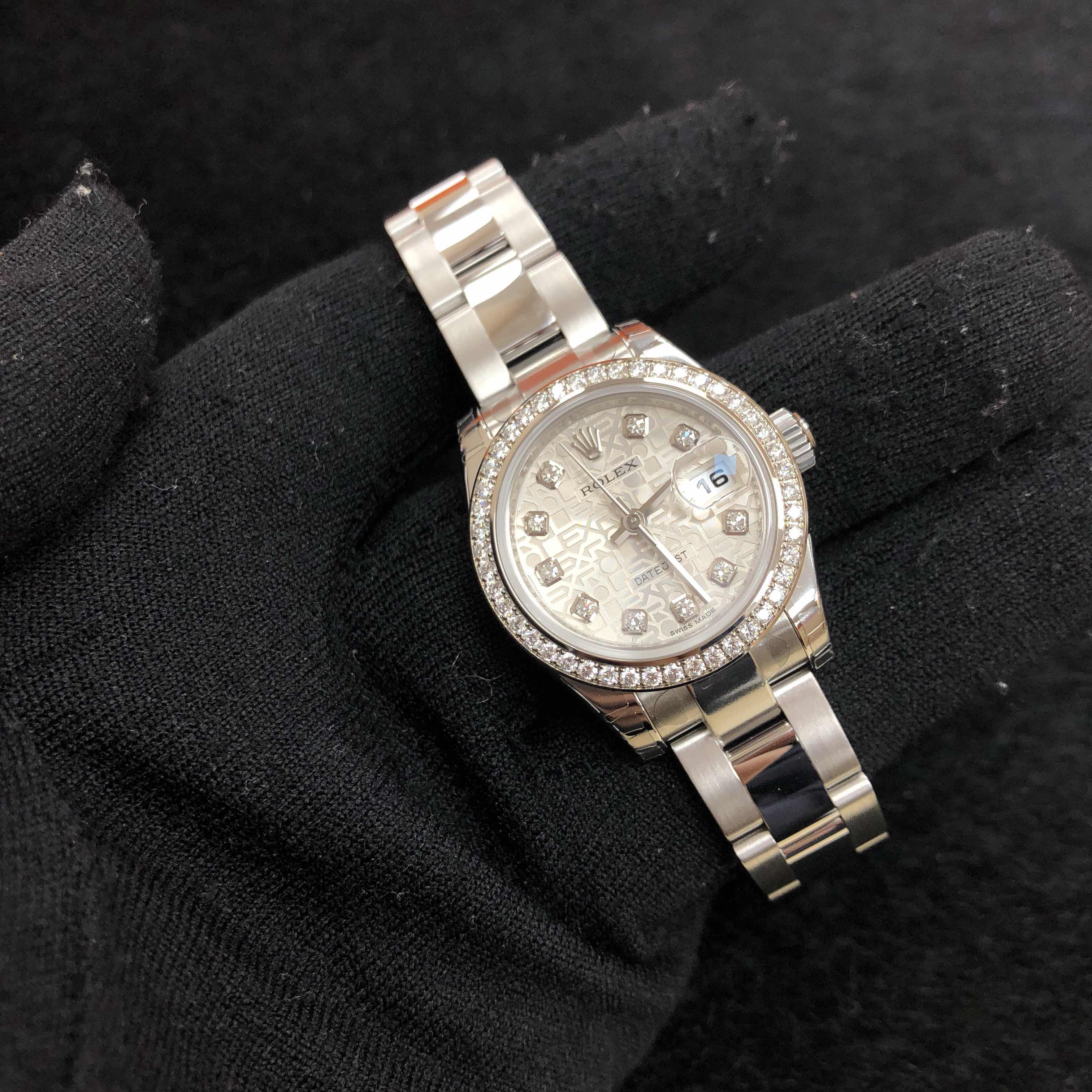 全新rolex 劳力士 女装日志型 18k白金钢镶钻 银色 自动机芯 179384