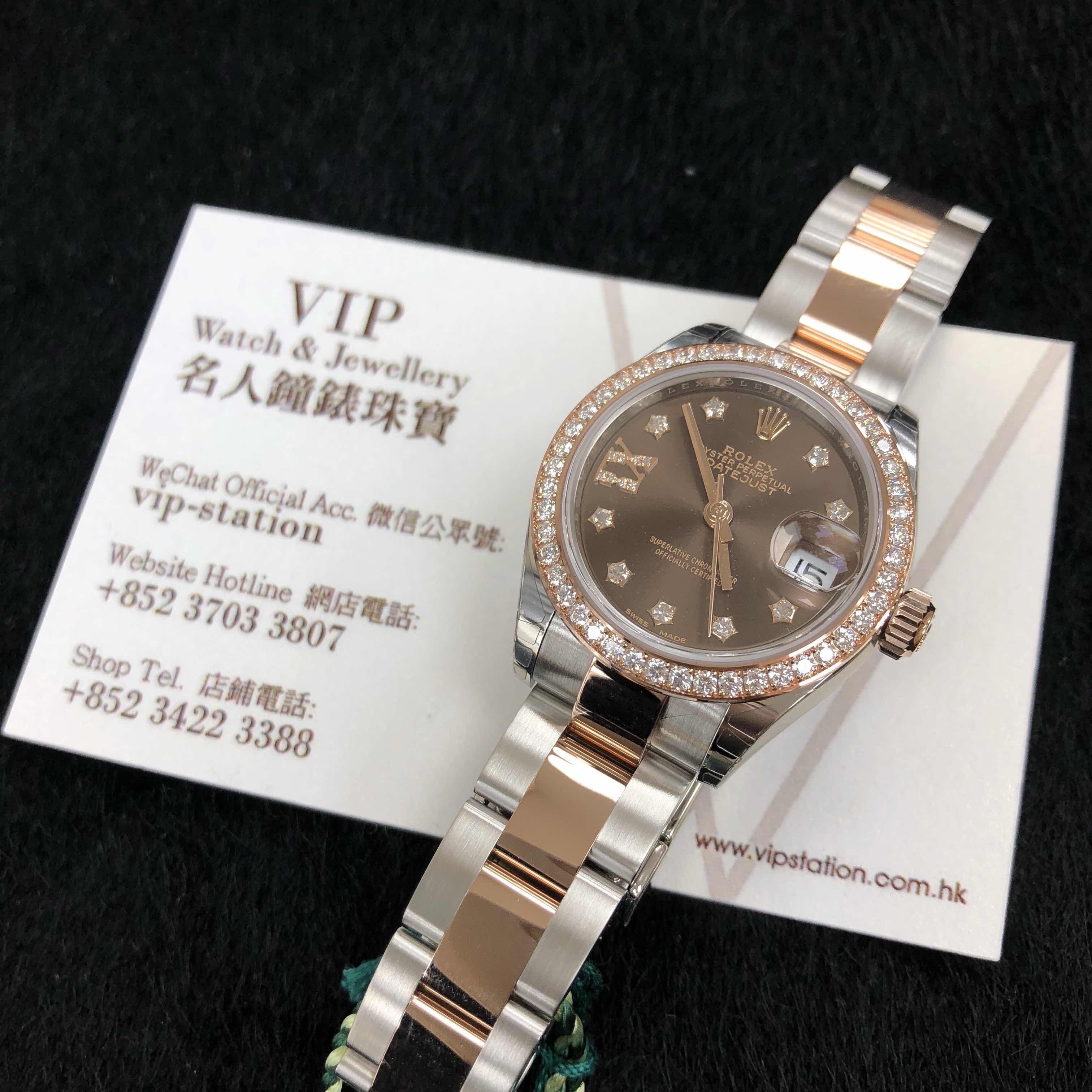 全新rolex 劳力士 女装日志型 粉红金镶钻 啡色 自动机芯 279381gbrix