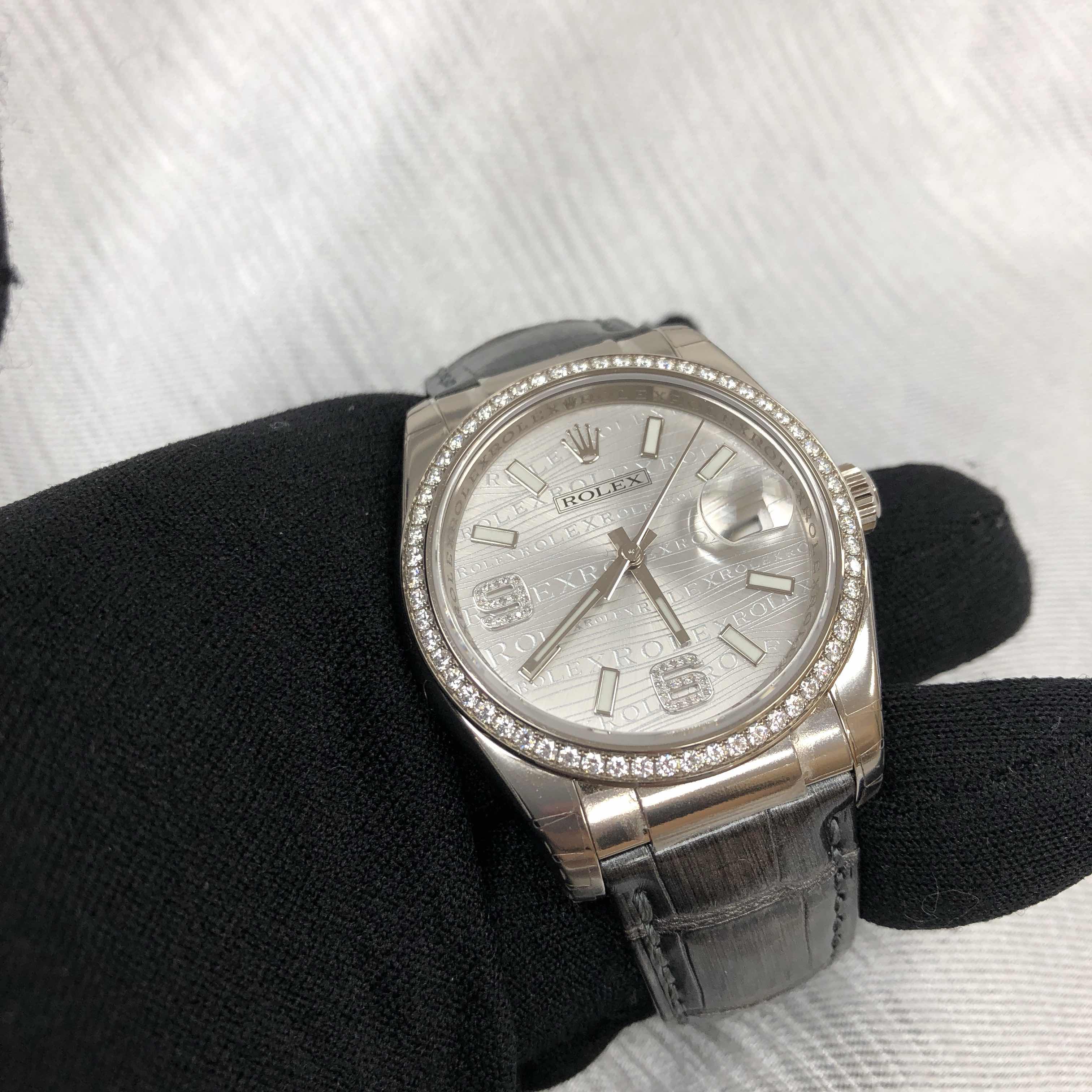 全新rolex 劳力士 女装日志型 白金镶钻 灰色 自动机芯 116189gywave