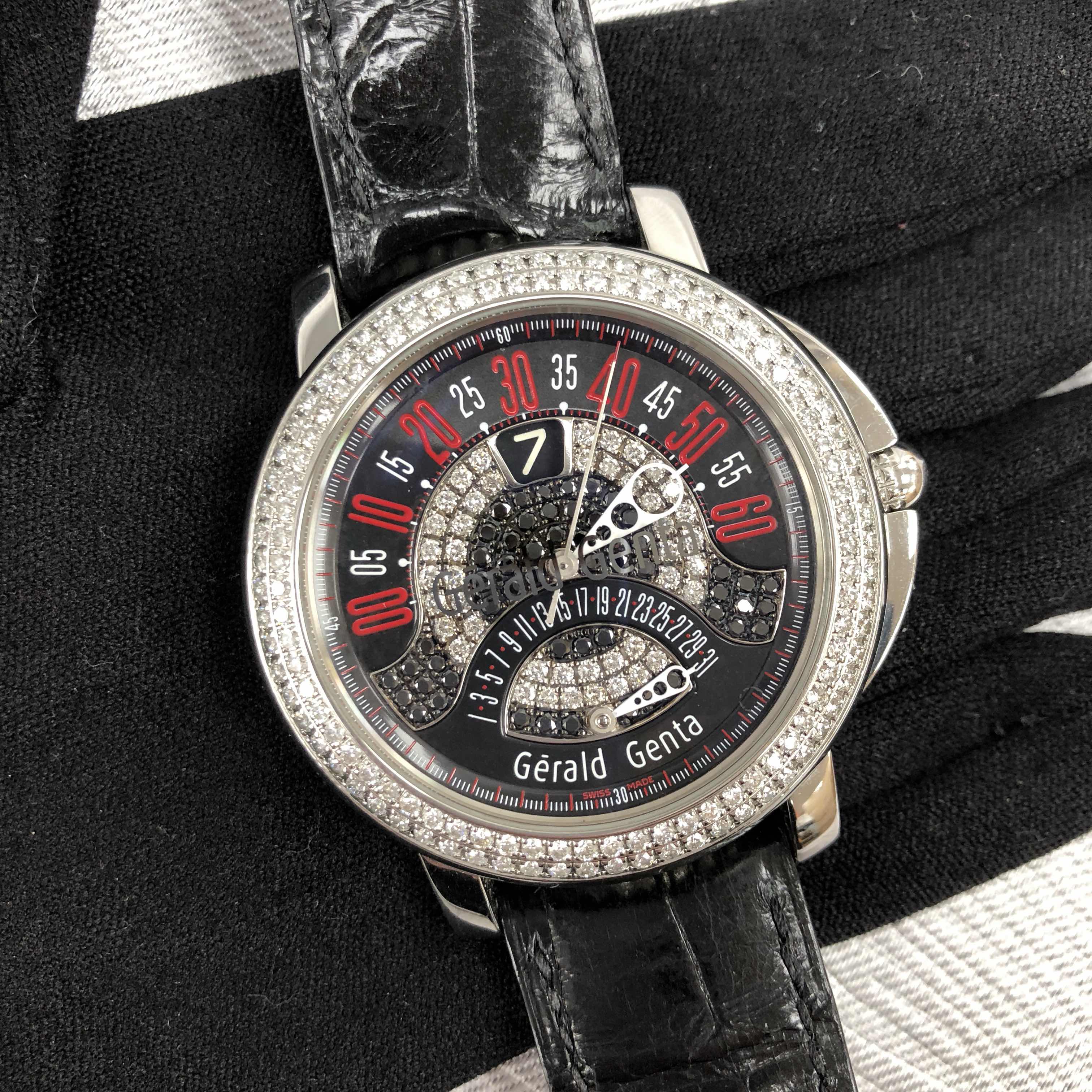 全新gerald genta 尊达 精钢镶钻 黑色 自动机芯 bsp-y-10-125-b1bd