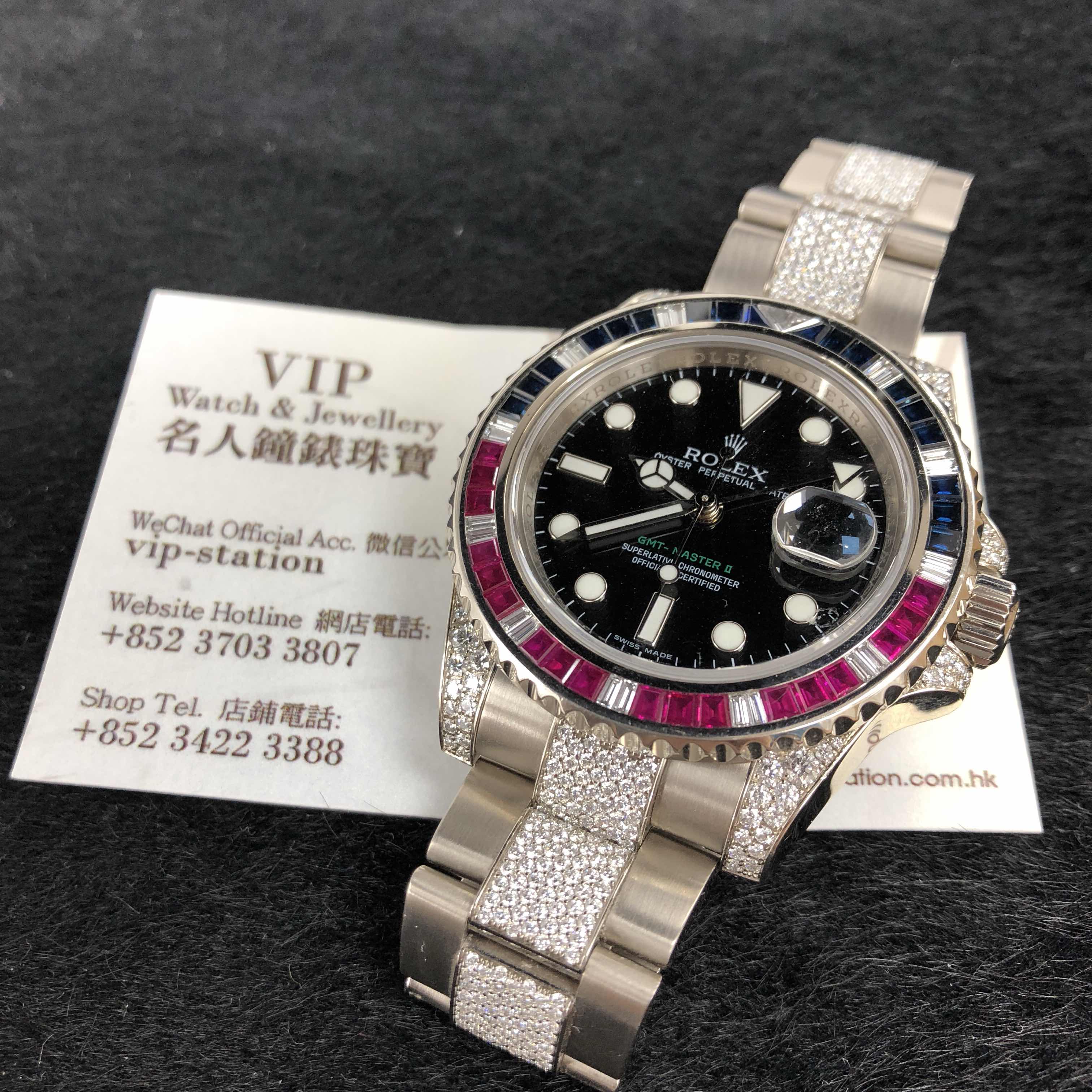 全新rolex 劳力士 格林尼治型 ii 18k白金镶钻 黑色 自动机芯 116759