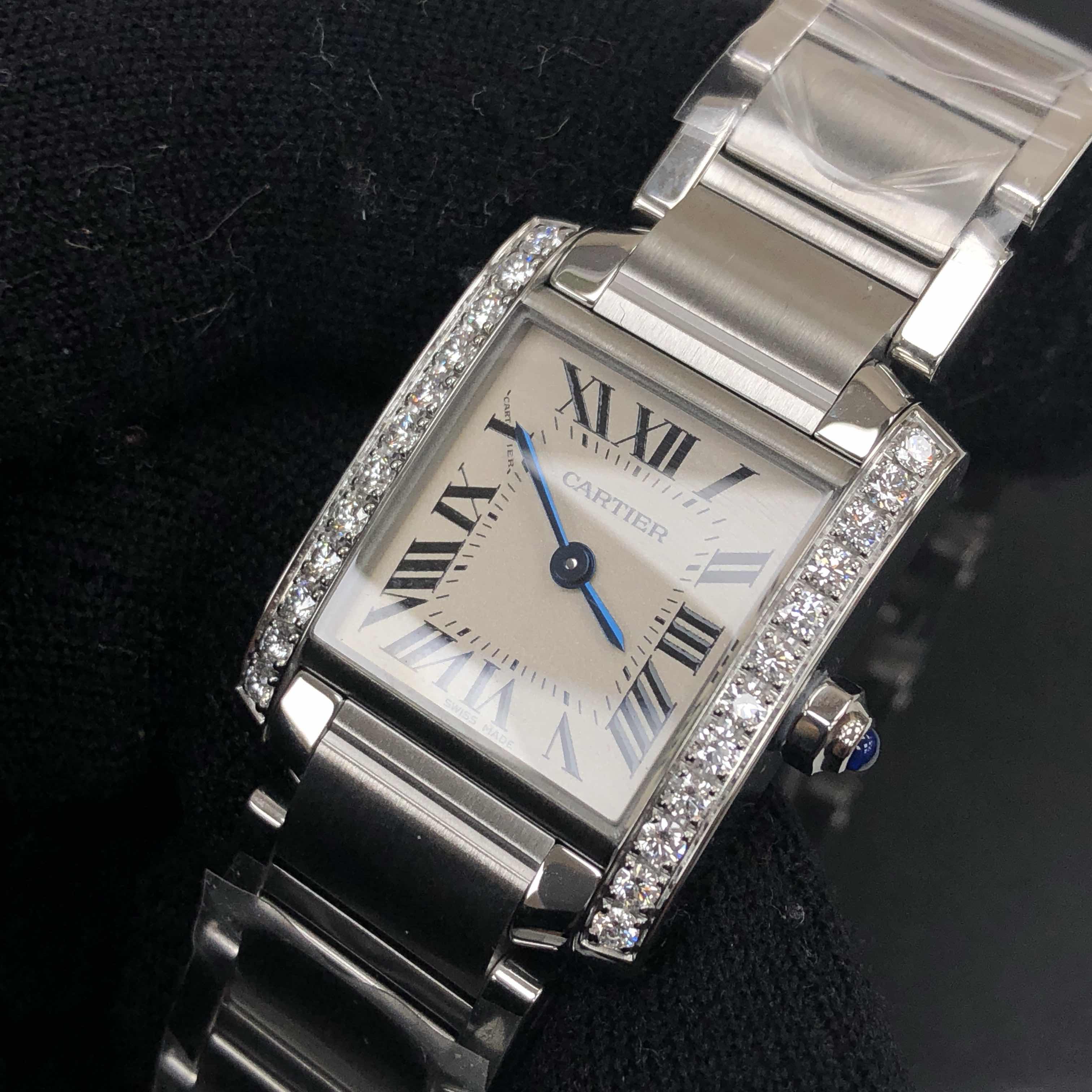 全新cartier 卡地亚 坦克系列 精钢镶钻 银色 石英机芯 w4ta0008