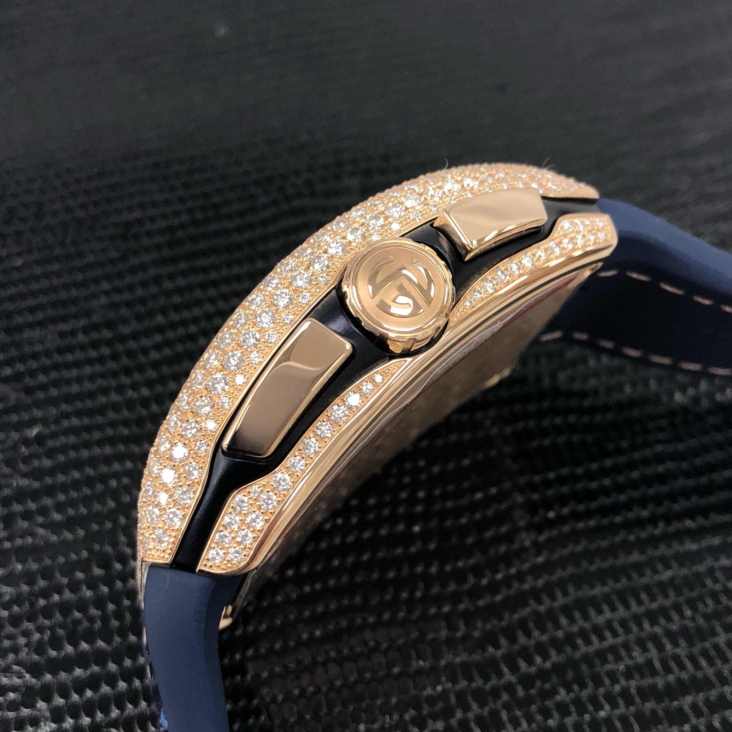 全新franck muller 法兰克穆勒 vanguard 粉红金镶钻 金色 自动机芯 v