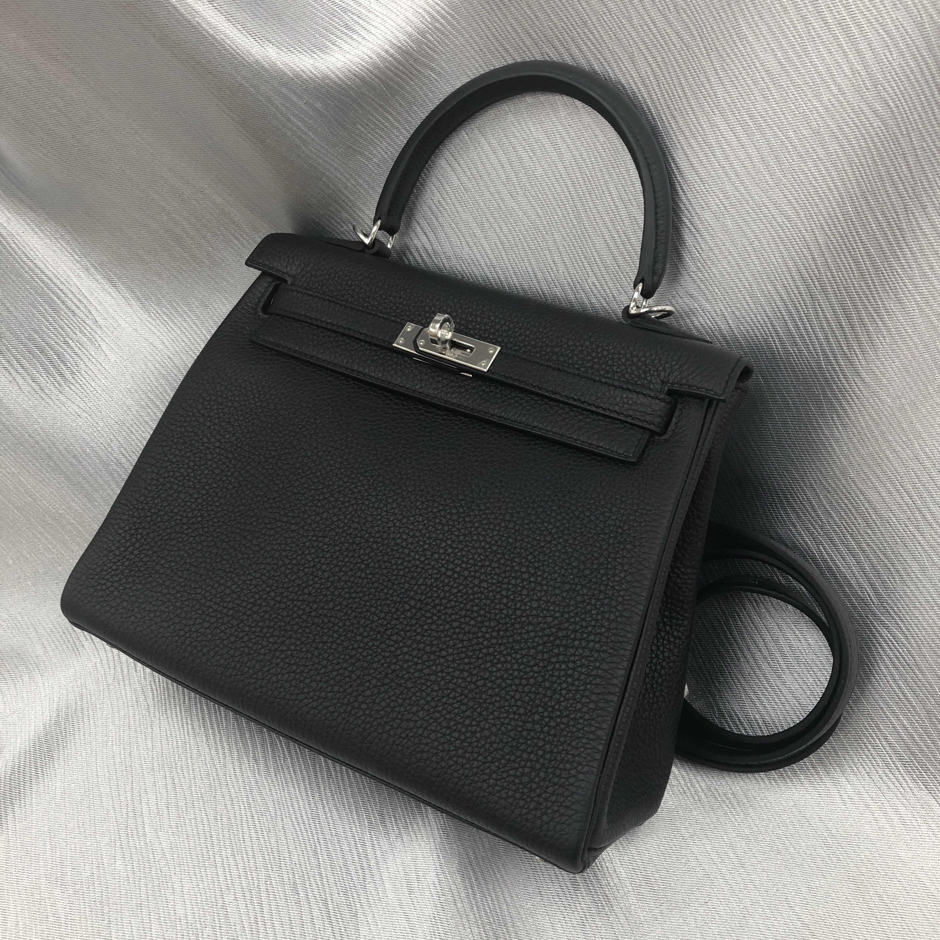 全新hermes 爱马仕 手袋 kelly 25 89 黑色 togo 银扣
