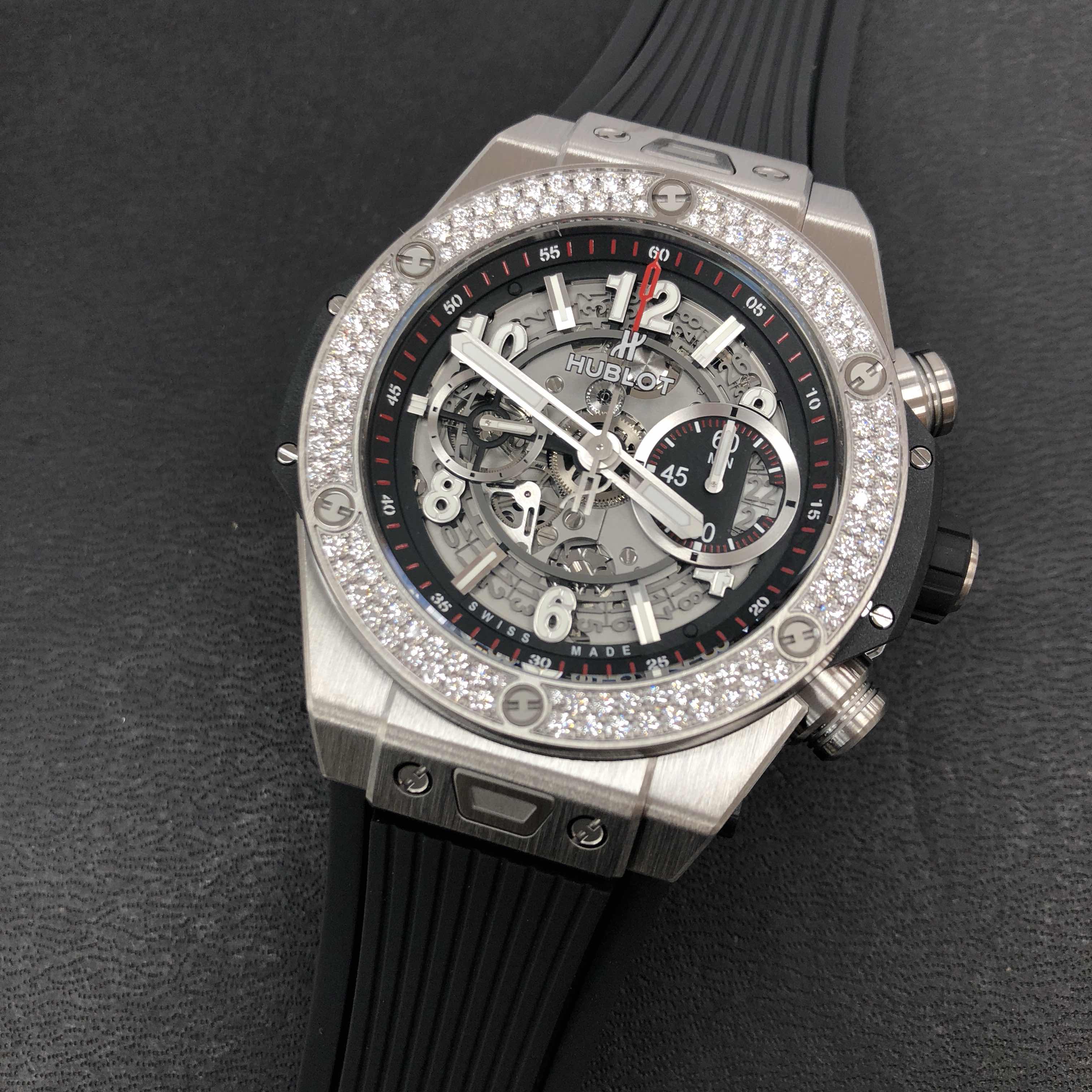 全新hublot 宇舶 big bang 钛合金镶钻 银色 自动机芯 411.nx.1170.