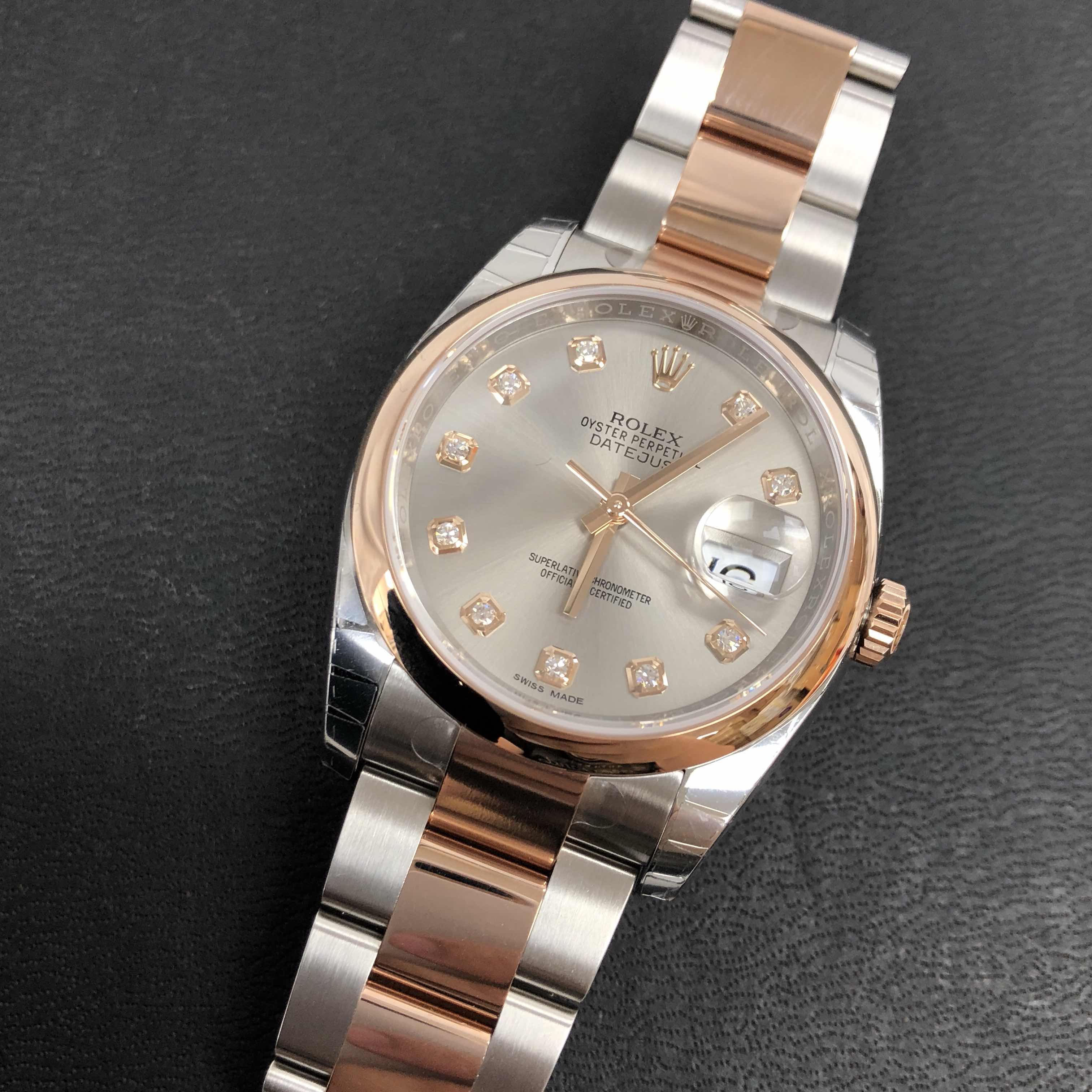 全新rolex 劳力士 恒动日志型 18k玫瑰金及钢 灰色 自动机芯 116201g