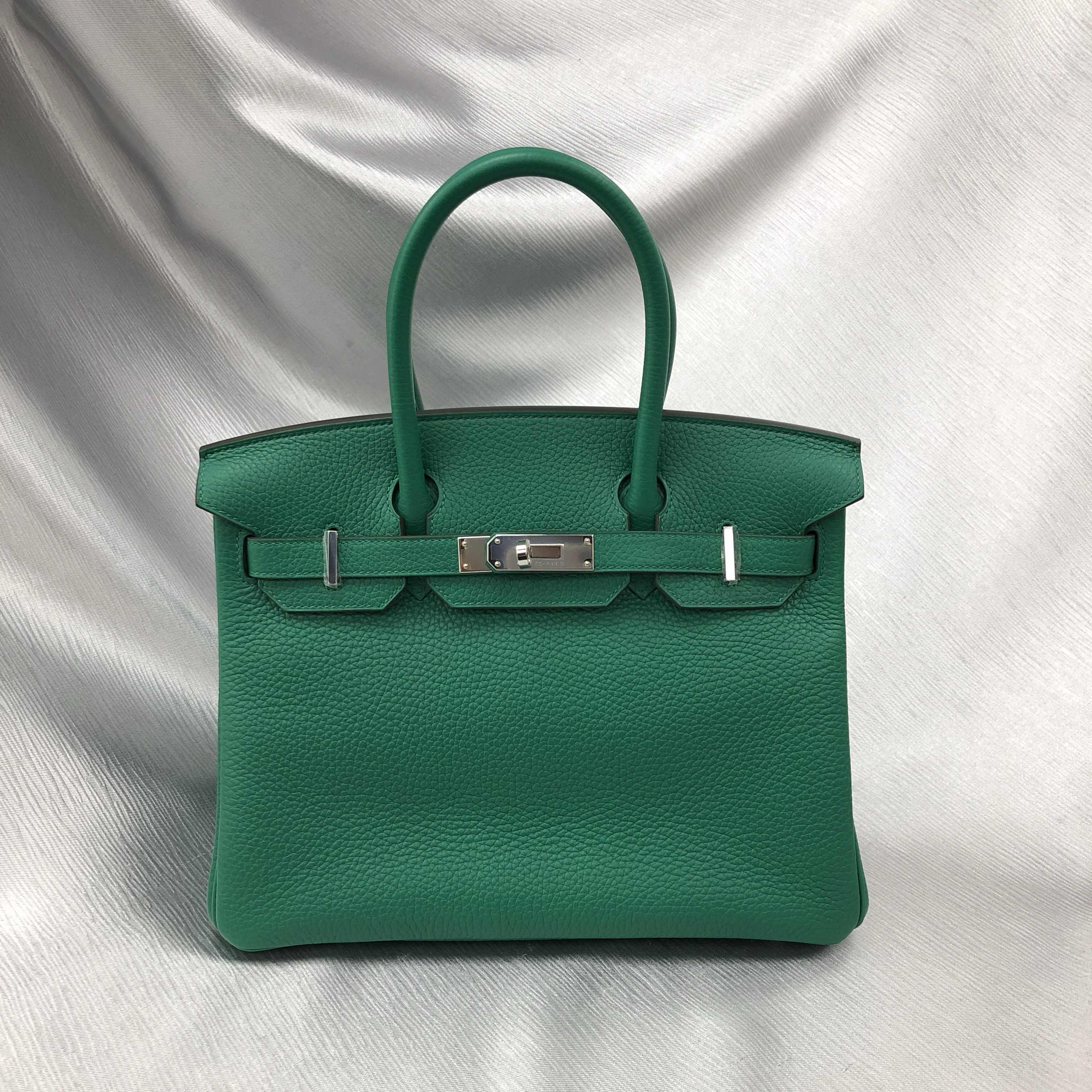 全新hermes 爱马仕 手袋 birkin 30 u4 绿色 togo 银扣