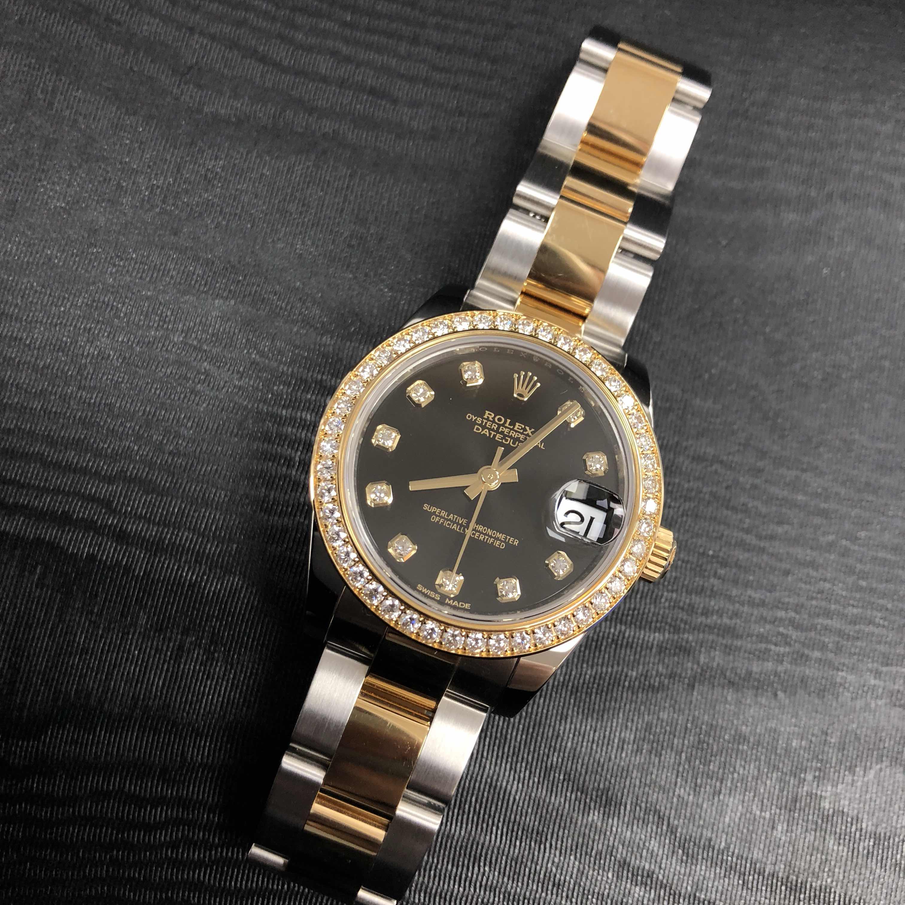 全新rolex 劳力士 恒动日志型 黄金钢镶钻 黑色 自动机芯 178383gbk_o