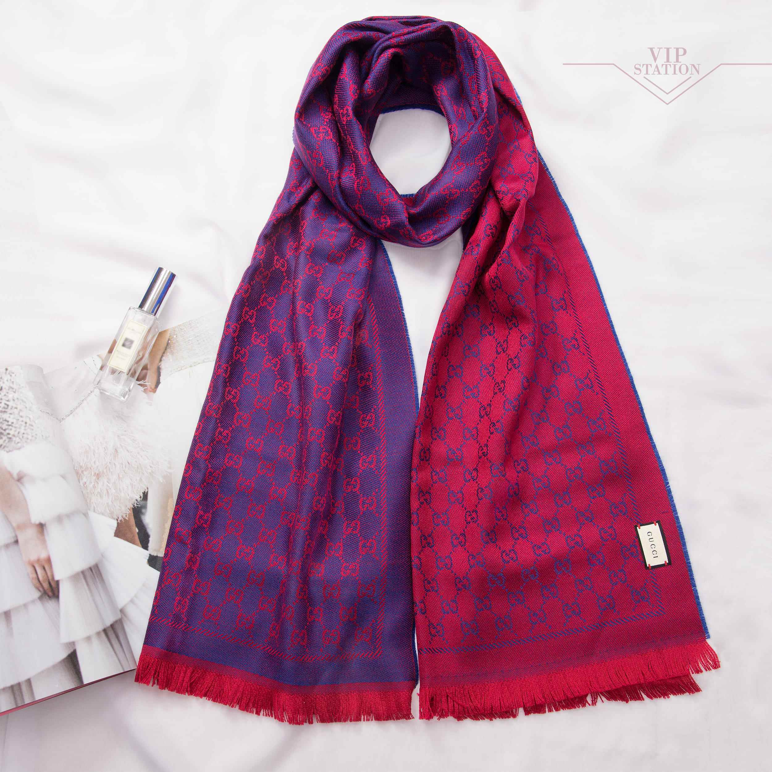 NEW GUCCI SCARFS 411115 3G200 5174 WOOL RED/BLUE