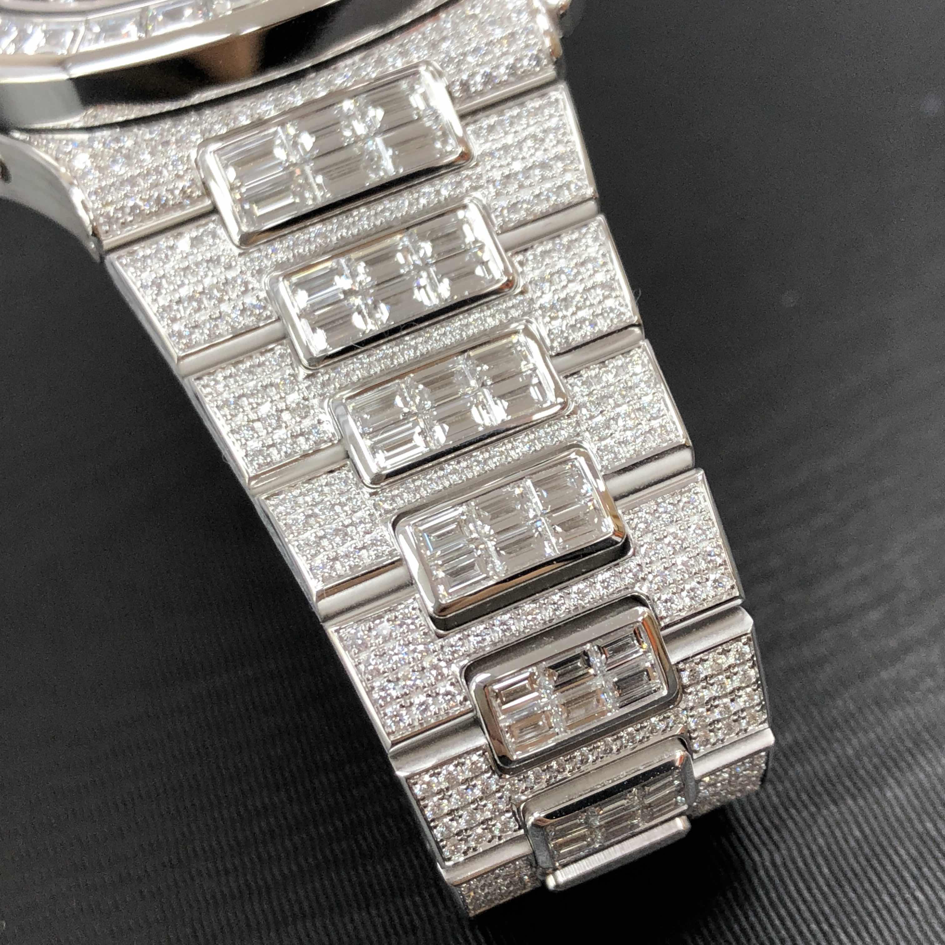 全新patek philippe 百达翡丽 nautilus 18k白金镶钻 黑色 自动机芯