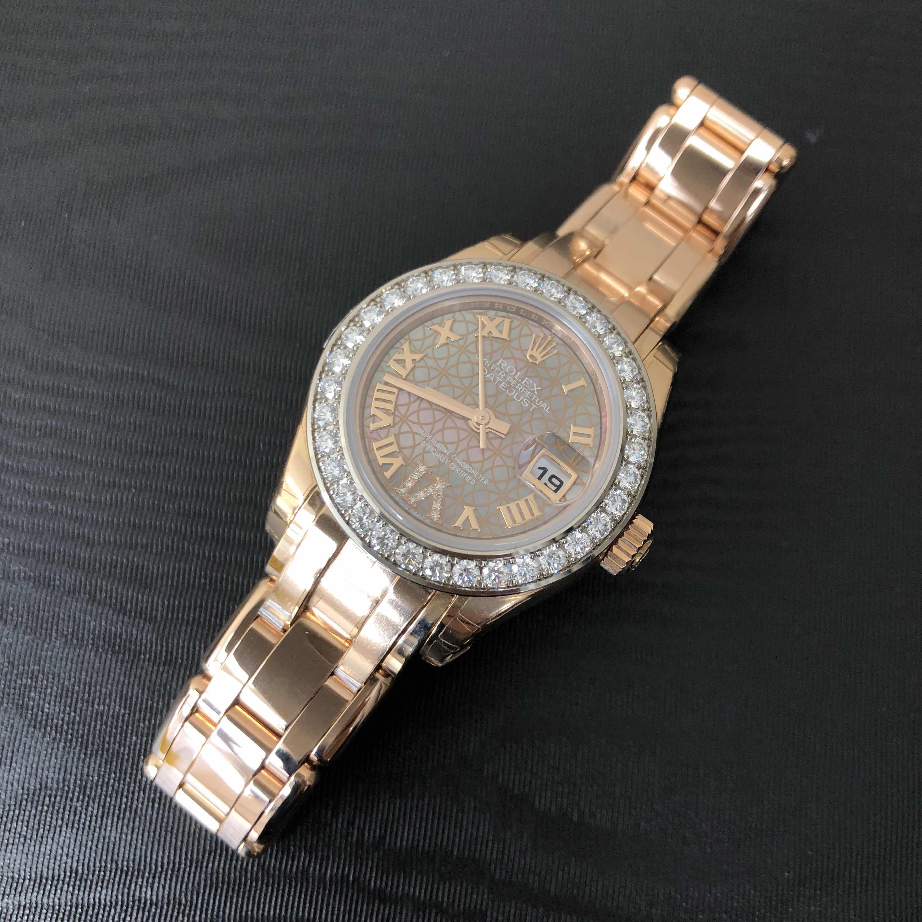 全新rolex 劳力士 女装蚝式恒动型 18k玫瑰金镶钻 啡色 自动机芯 8028