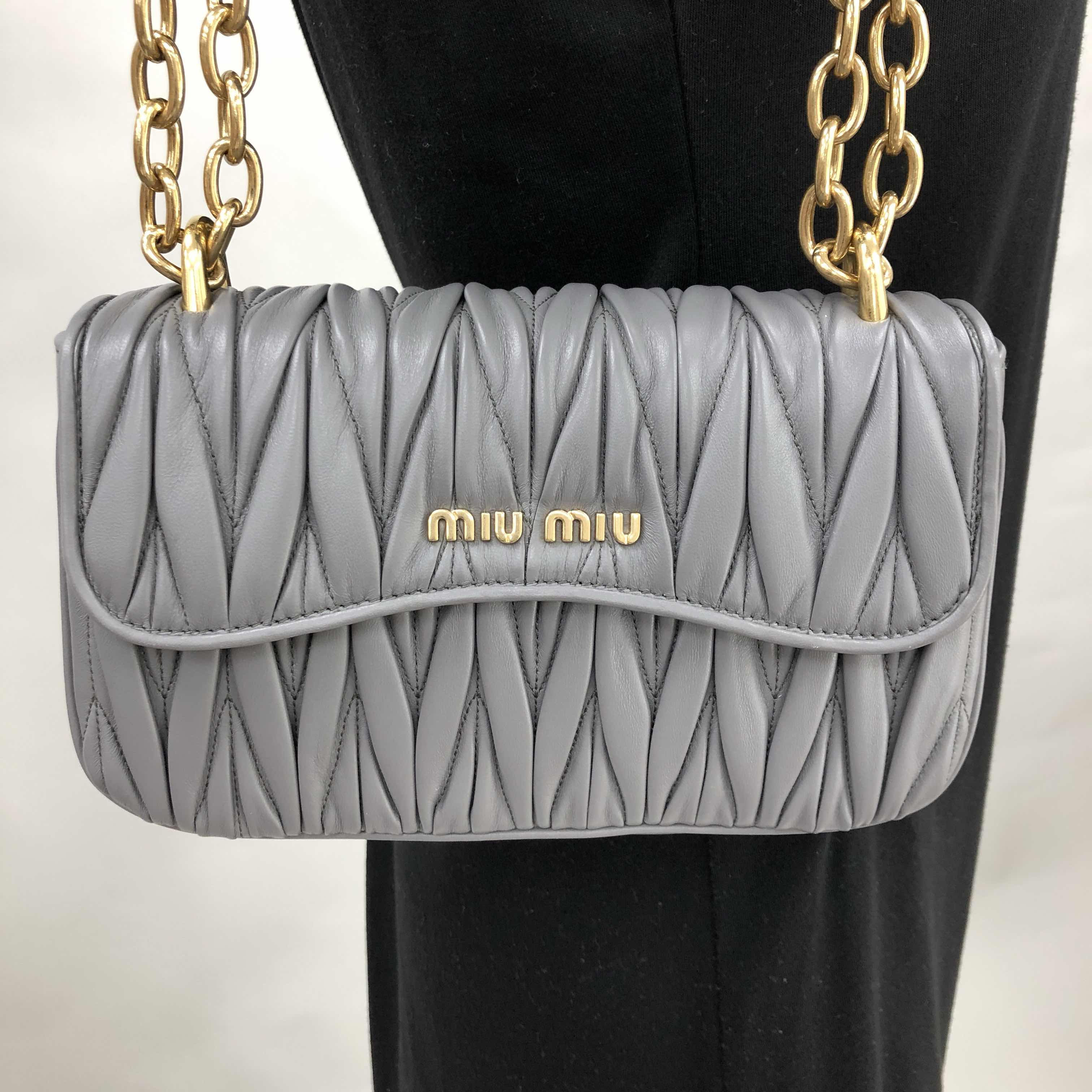 全新MIU MIU 繆繆手袋5BD140 N88 F0K44 羊皮灰色
