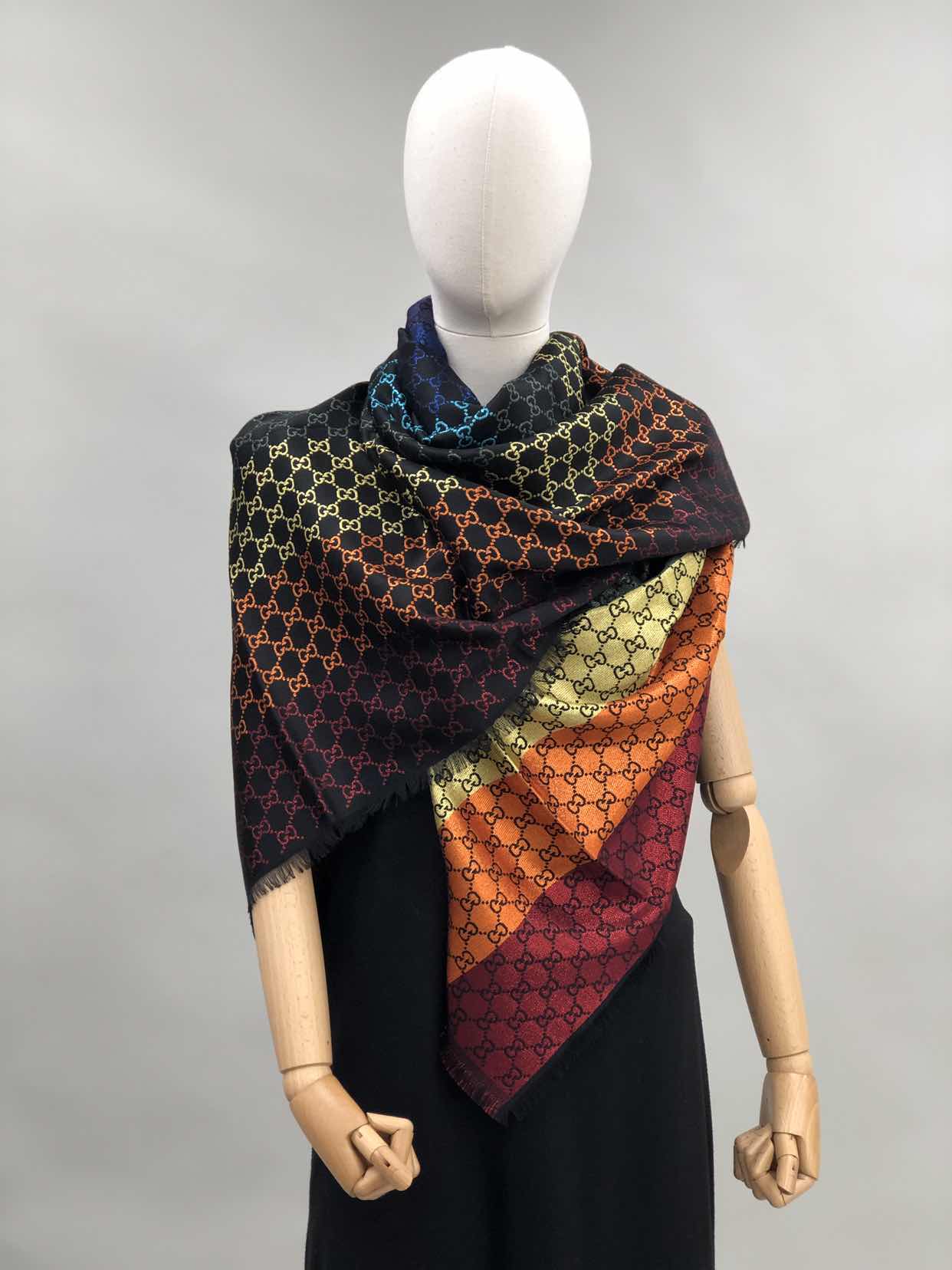 Gucci Rainbow Scarf Jacquard Shawl Multicolor Gucci Scarf Wool