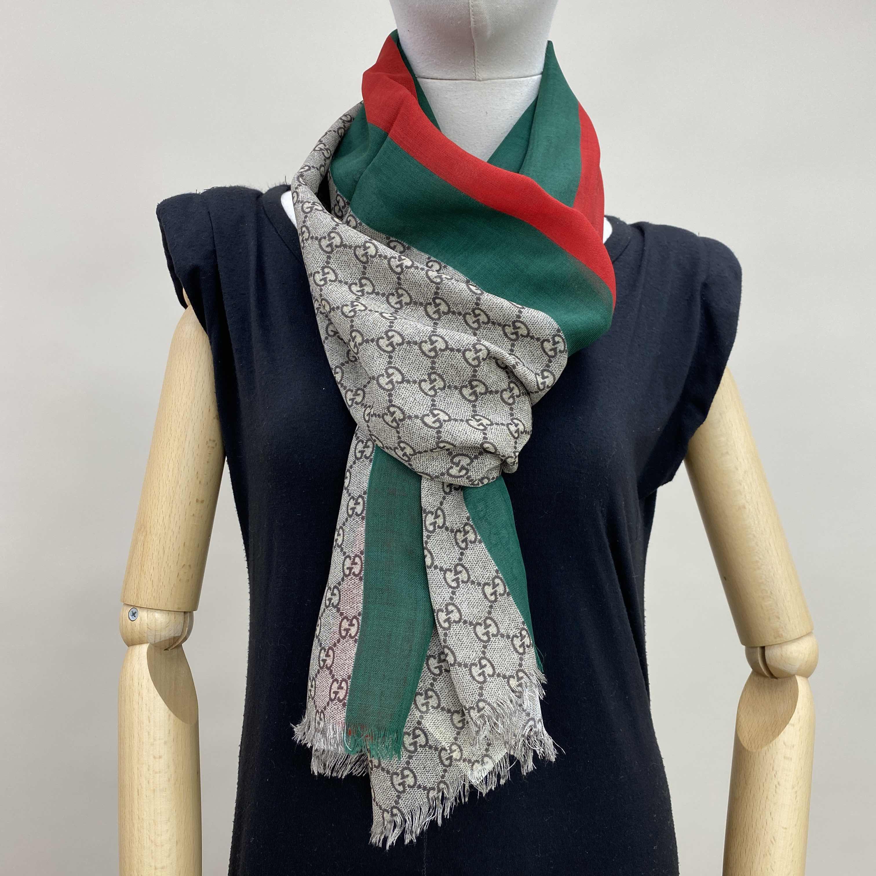 NEW GUCCI SCARFS 600950 4G200 9766 WOOL RED/GREEN/GREY