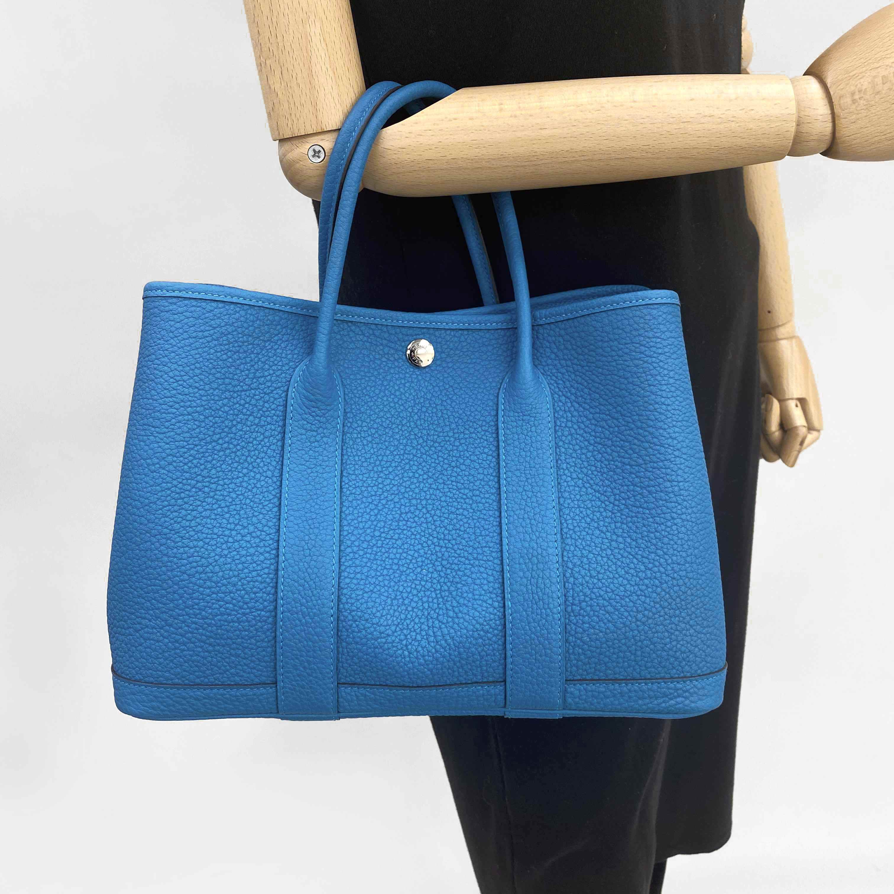 NEW HERMES BAGS GARDEN PARTY 30 B3 HANDBAG BLEU ZANZIBAR