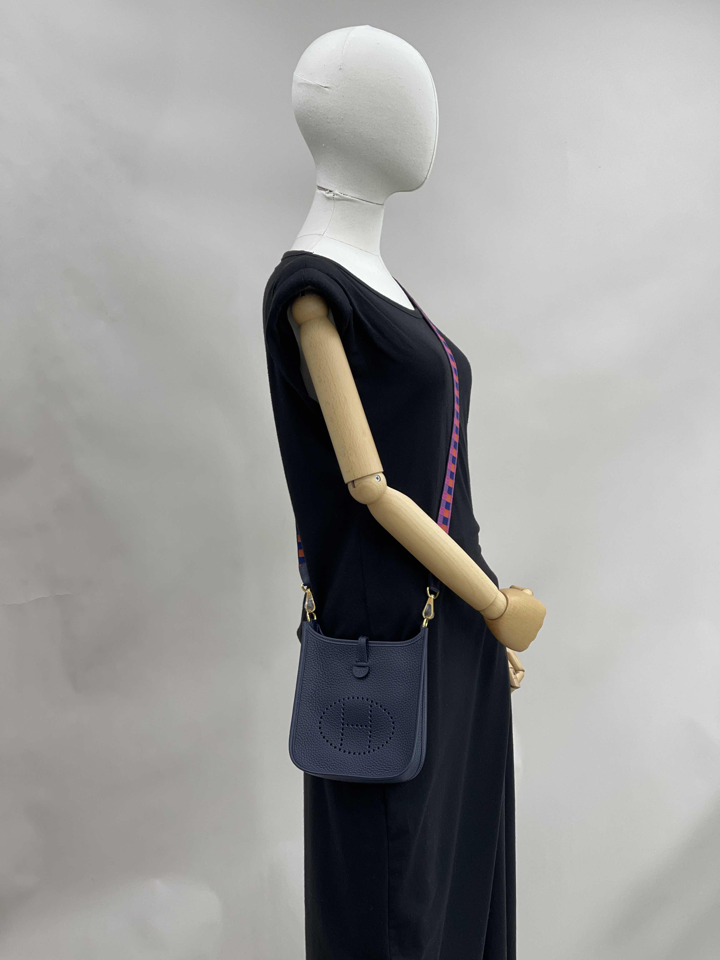 NEW HERMES BAGS EVELYNE 16 2Z CROSSBODY BAG BLUE NUIT