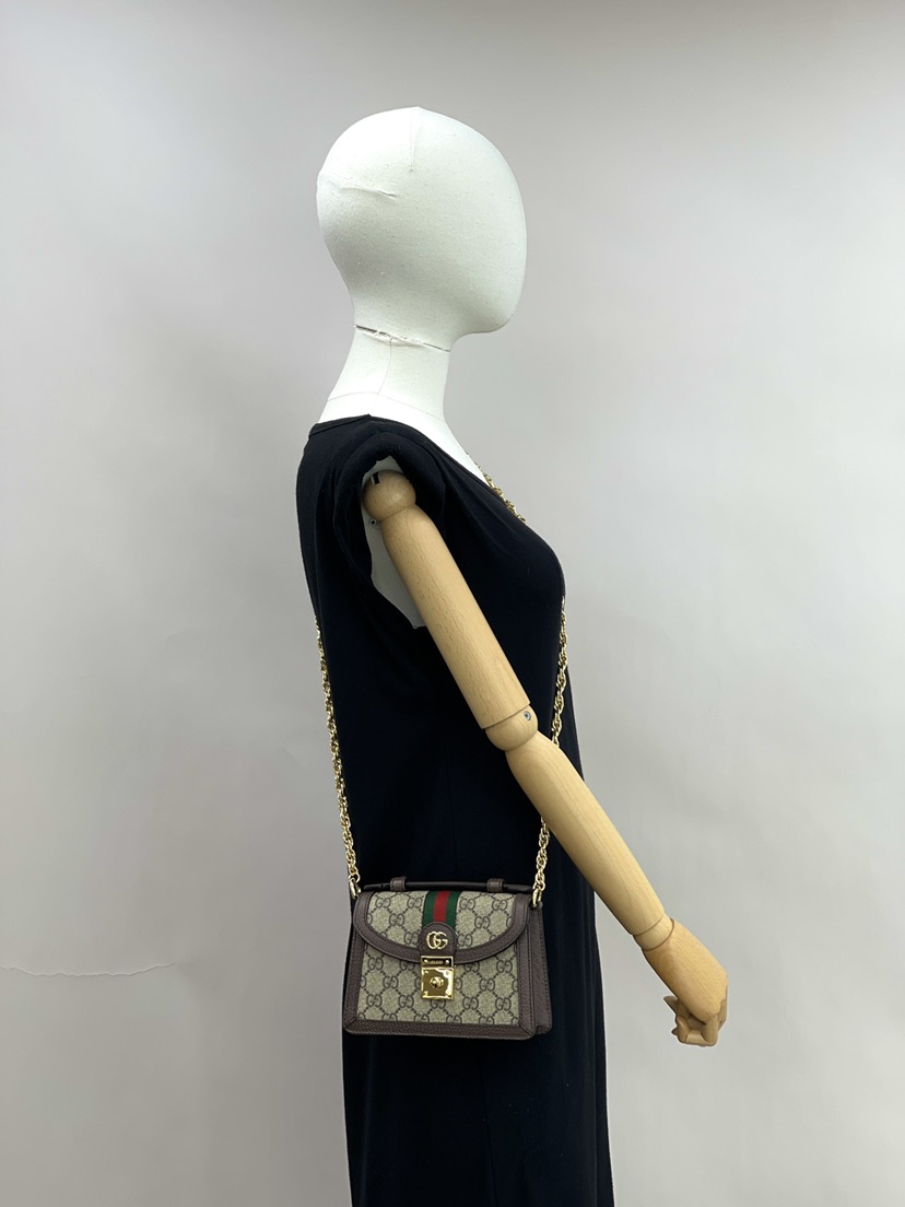 GUCCI｜ (816359 96IWG 8745) Ophidia small shoulder bag in beige and ebony Supreme