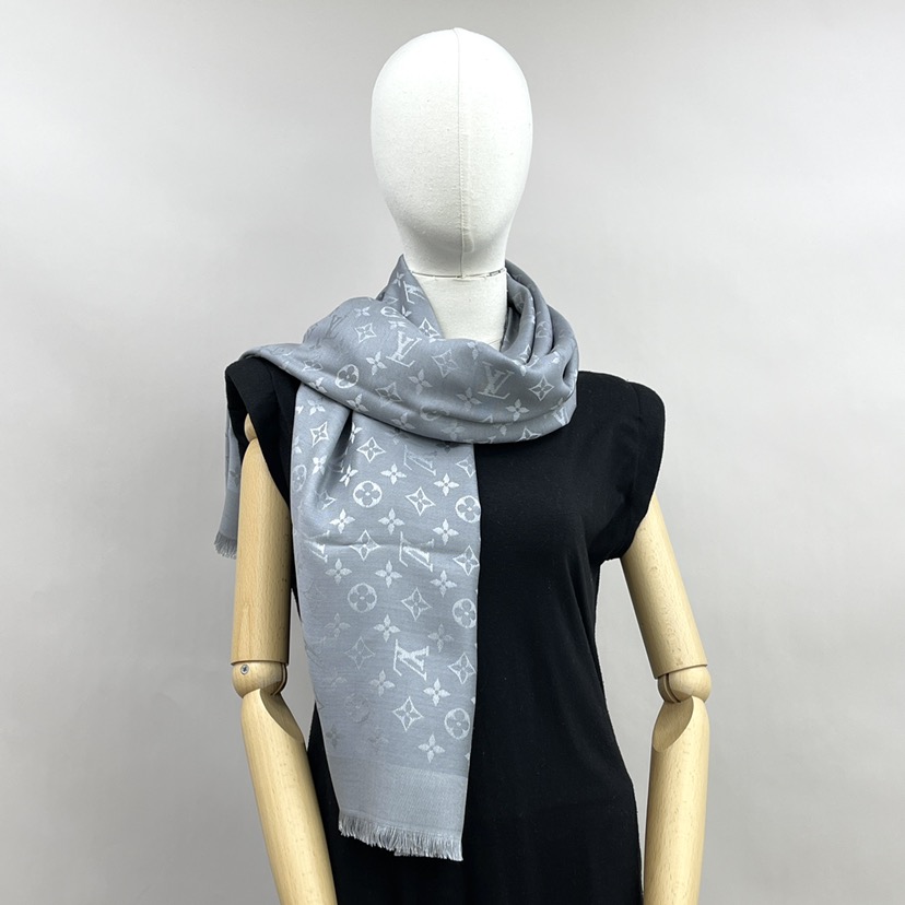 NEW LOUIS VUITTON SCARFS SCIALLE MONOGRAM CLASSIC M77629 WOOL GREY
