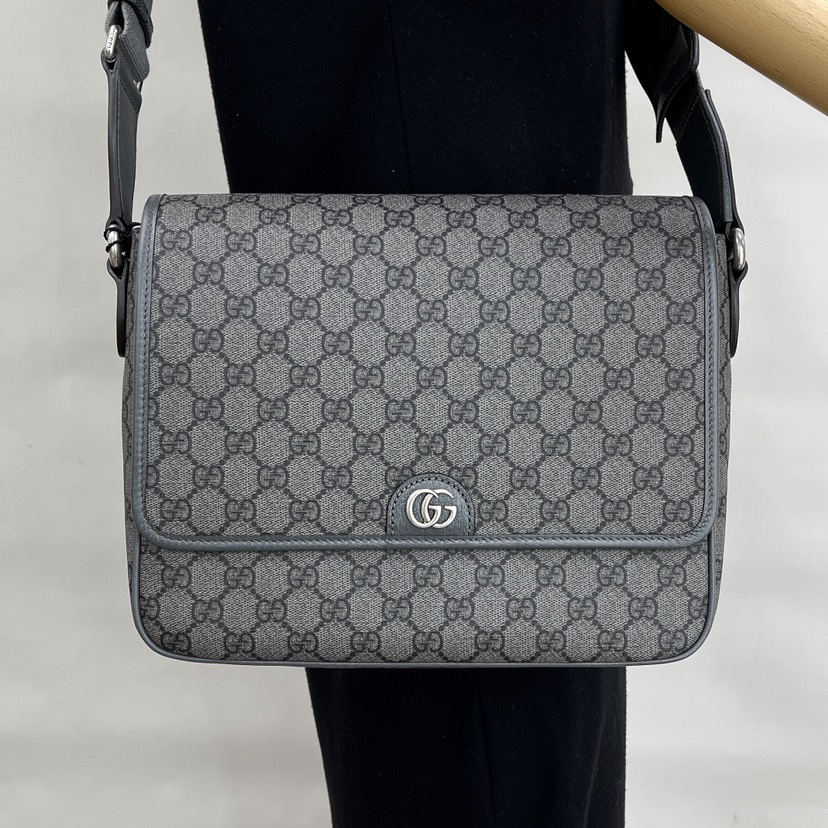 GUCCI｜CROSSBAGS (761741 FACJY 1244) Gucci Ophidia Medium Messenger Bag 'Grey Black' 761741-FACJY