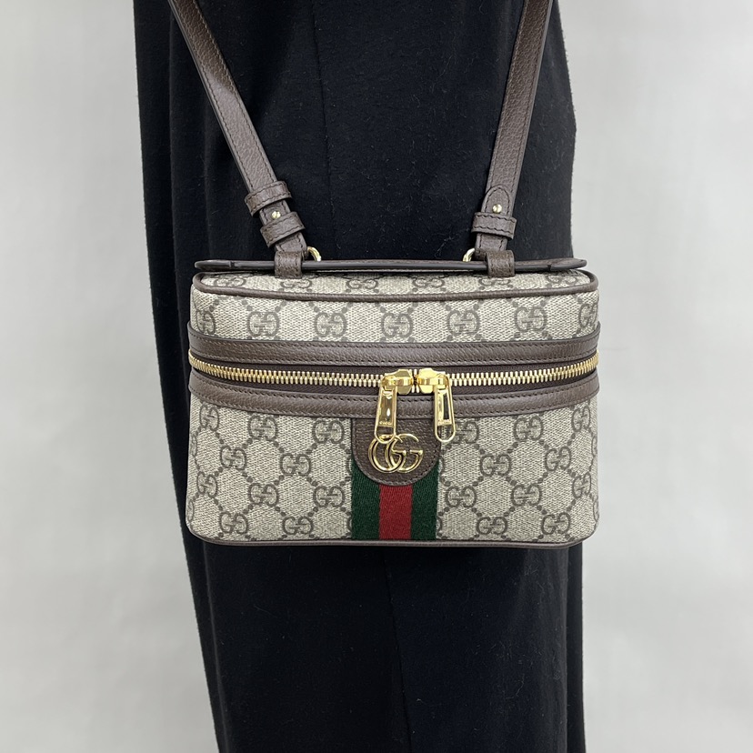 GUCCI｜ (816359 96IWG 8745) Ophidia mini top handle bag in beige and ebony GG Supreme