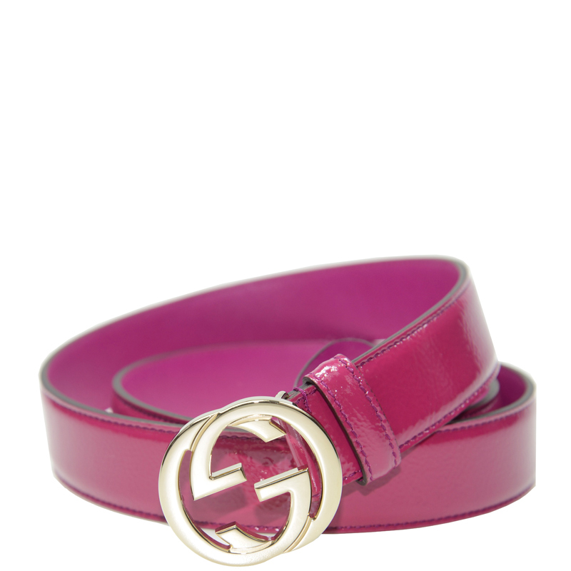 NEW GUCCI BELT 114874 AB80G 5523 PINK PATENT LEATHER 95CM