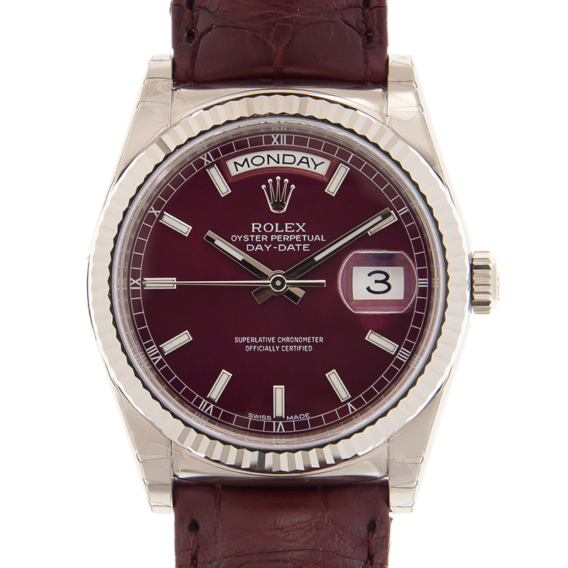 全新rolex 劳力士 星期日历型 18k白金 红色 自动机芯 118139red