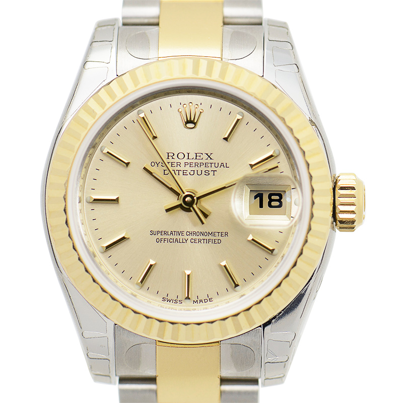 全新rolex 劳力士 女装日志型 18k黄金钢 金色 自动机芯 179173ch_o