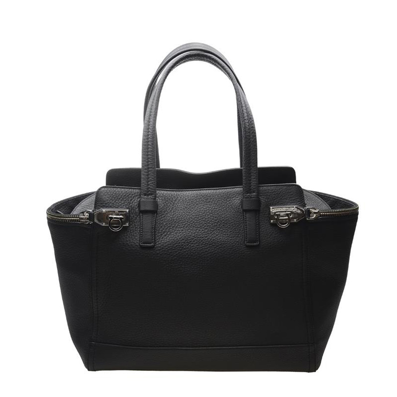 NEW FERRAGAMO HANDBAG 21D555 BLACK CALFSKIN BLACK