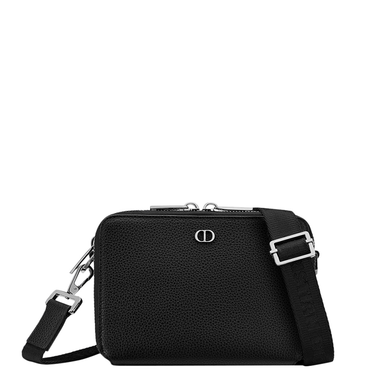 Dior｜CROSSBAGS (2ESBC119CDI H00N) CD Icon Zipped Pouch with Strap Black Grained Calfskin | DIOR