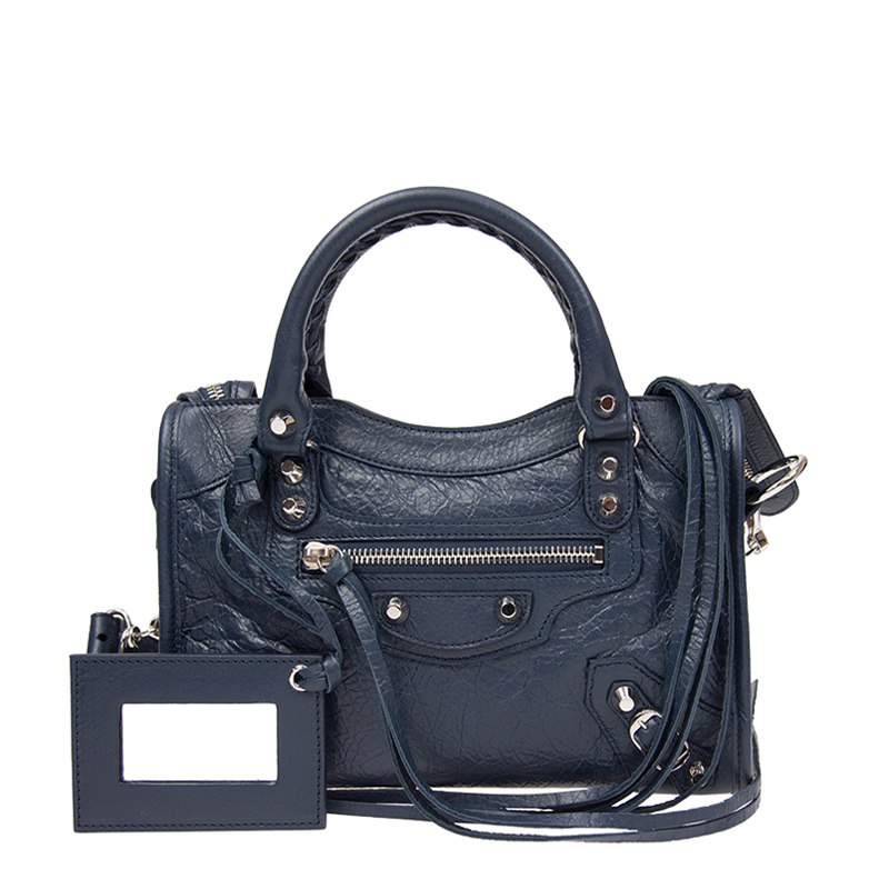 NEW BALENCIAGA HANDBAG 300295 D94JN 4065 CALFSKIN DARK BLUE Celebrity standing