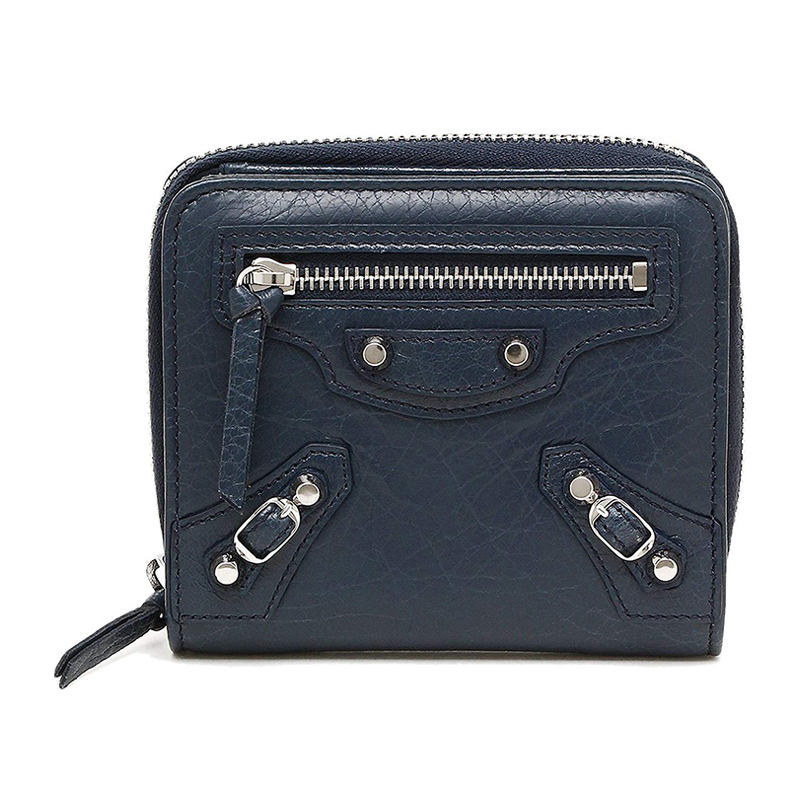 NEW BALENCIAGA SHORT ZIPPER WALLET 310699 D940N 4030 LAMBSKIN BLUE