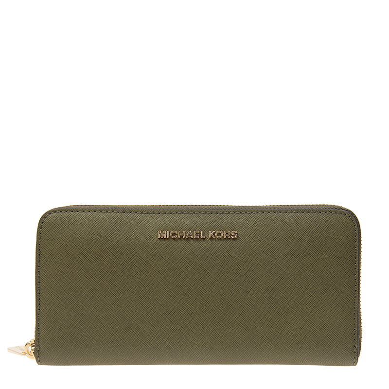 NEW MICHAEL KORS LONG ZIPPER WALLET 32S3GTVE3L CALFSKIN DARK GREEN Celebrity standing