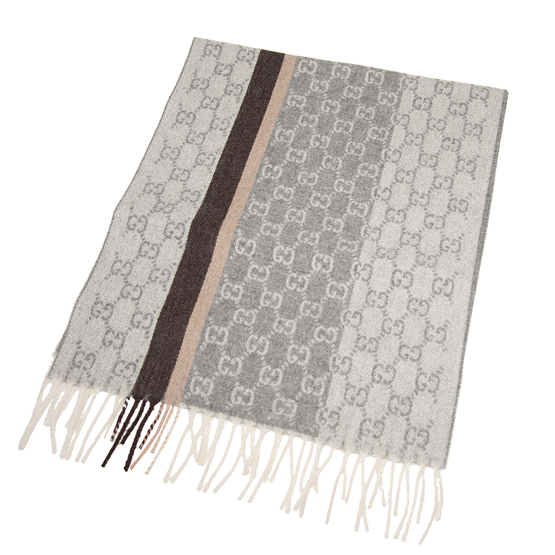 NEW GUCCI SCARF 391530 4G944 1464 WOOL LIGHT GREY/ DARK GREY Celebrity  standing