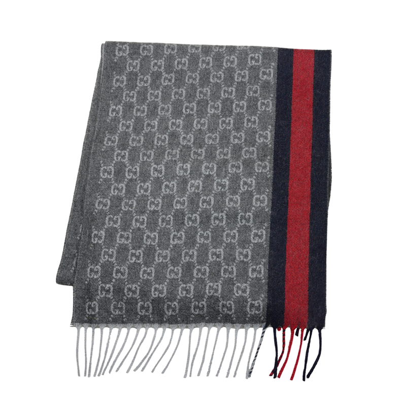 NEW GUCCI SCARF 391531 4G944 1274 WOOL SILVER/BLUE/RED