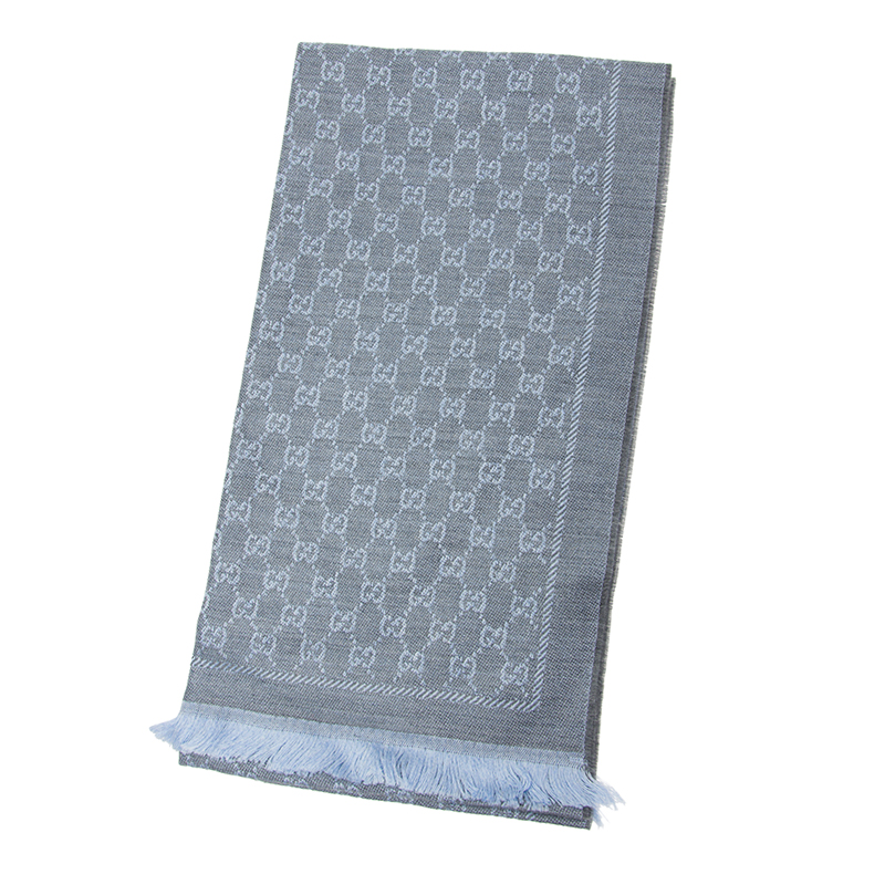 全新GUCCI 古馳圍巾411115 3G200 1369 羊毛藍色