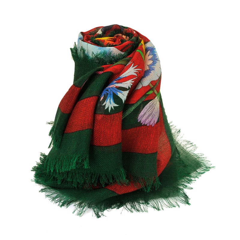 NEW GUCCI SCARFS 452716 3G345 6566 WOOL GREEN/RED