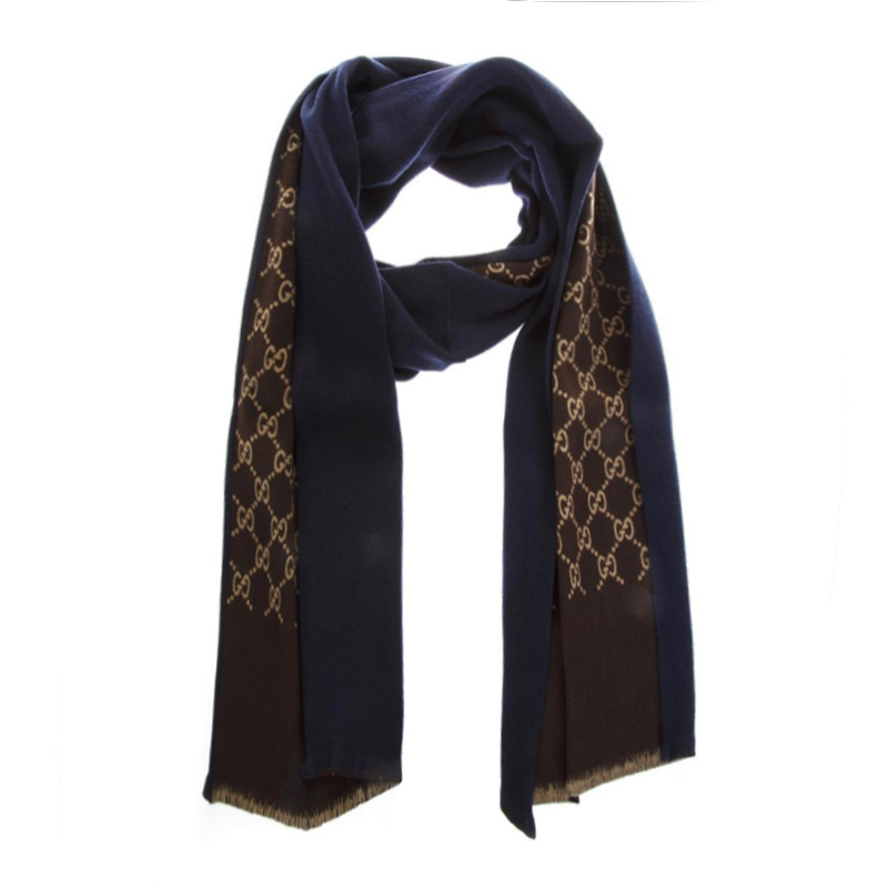 NEW GUCCI SCARFS 521104 4G744 4000 WOOL BROWN/BLUE