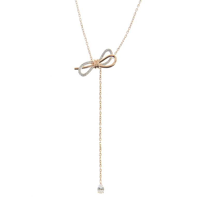 NEW SWAROVSKI LIFELONG BOW Y NECKLCAE 5447082 PINK GOLD ROSE